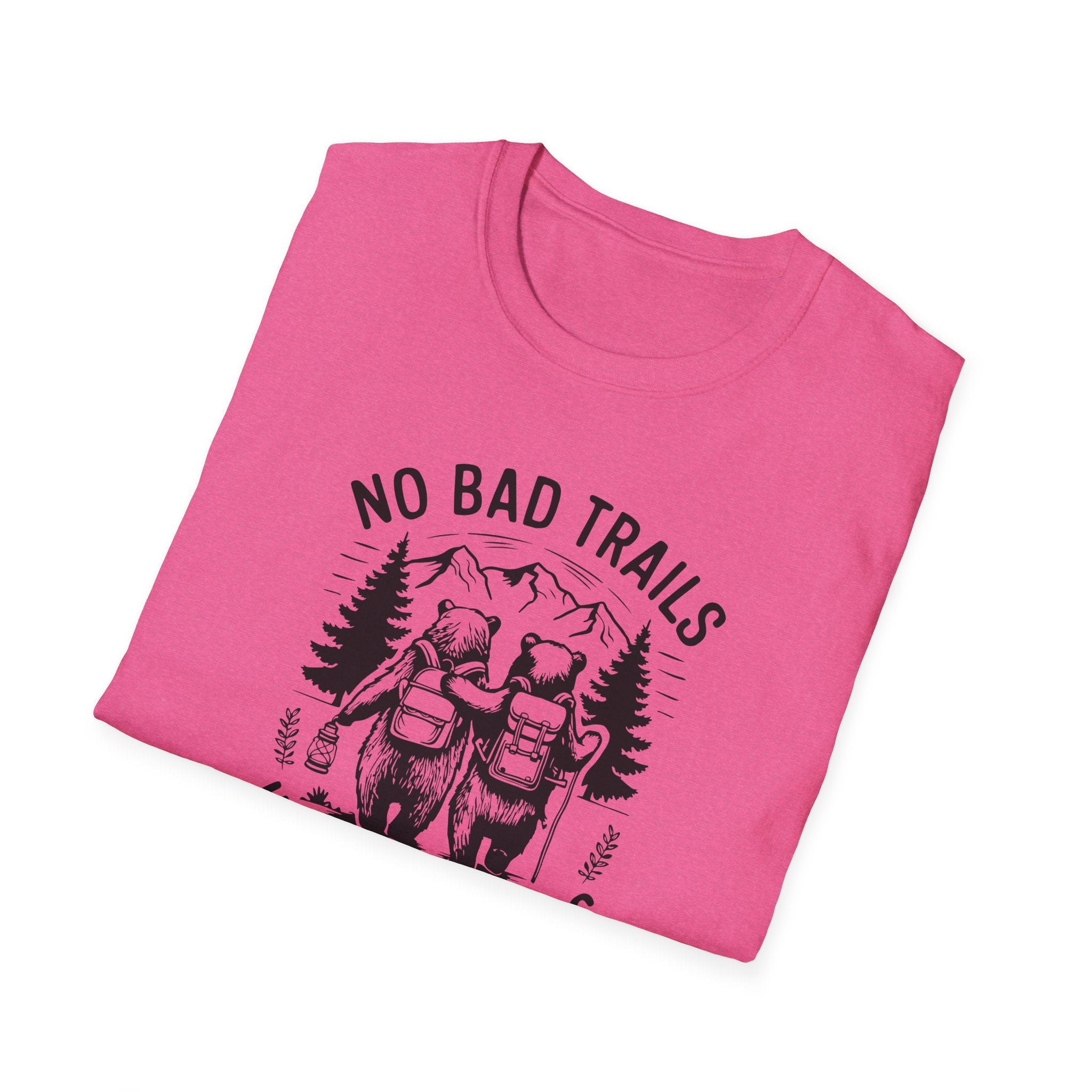 Funny Outdoor Adventure Unisex T-Shirt | No Bad Trails Just Bad Knees | Hiking Gift, Camping Tee, Nature Lover Shirt, Funny Gift