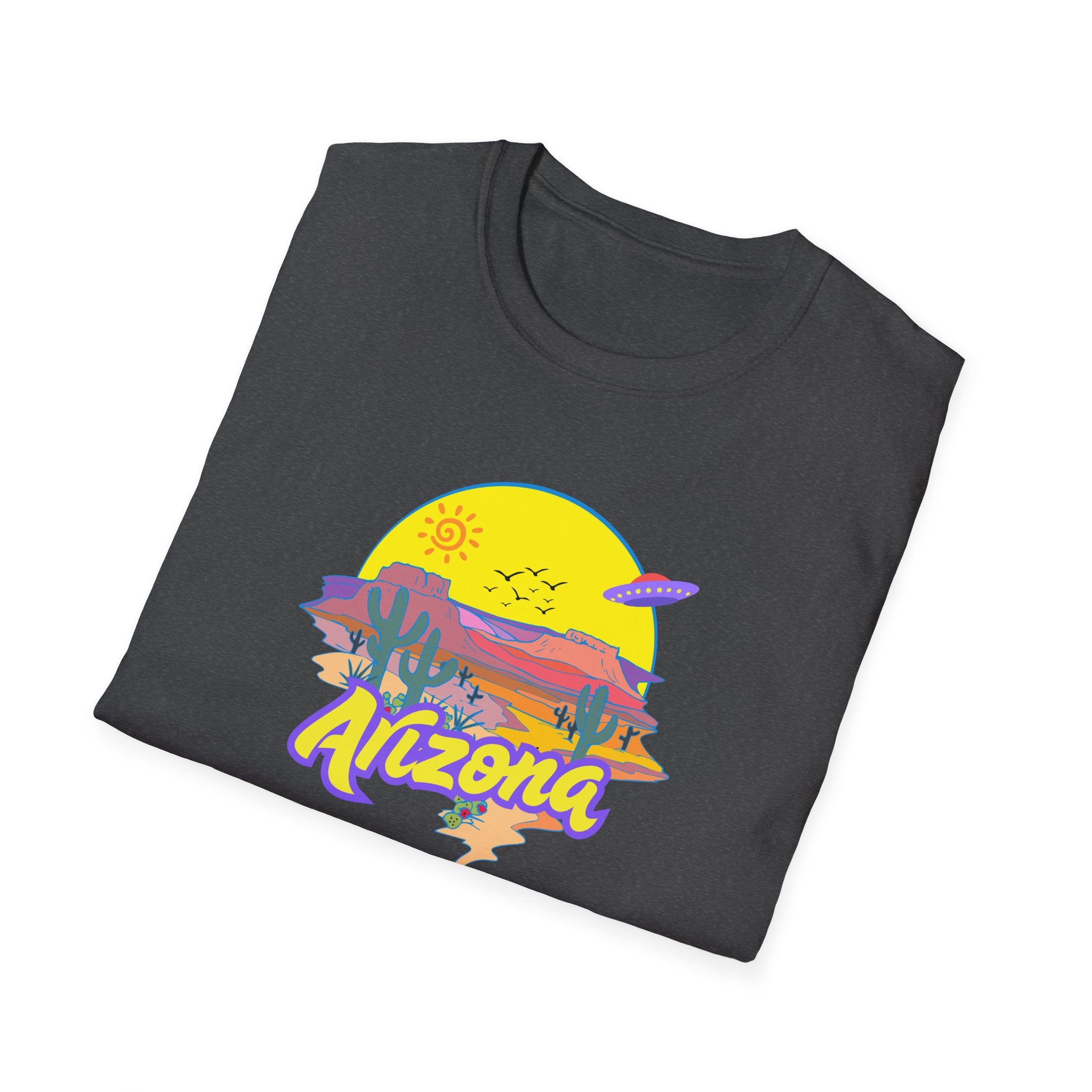 Arizona UFO Sunset Unisex Softstyle T-Shirt, Casual Wear, Travel Gift, Summer Vibes, Nature Lover Gift, Vacation Shirt