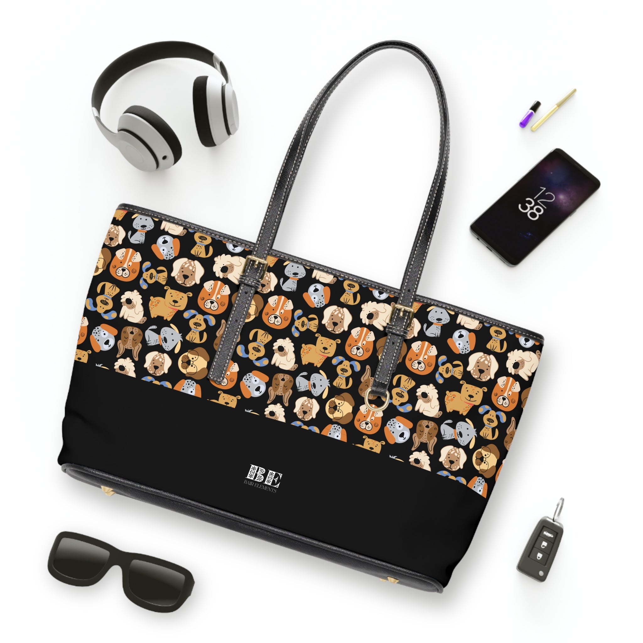 Puppy Party Leather Tote Bag, PU Leather Tote