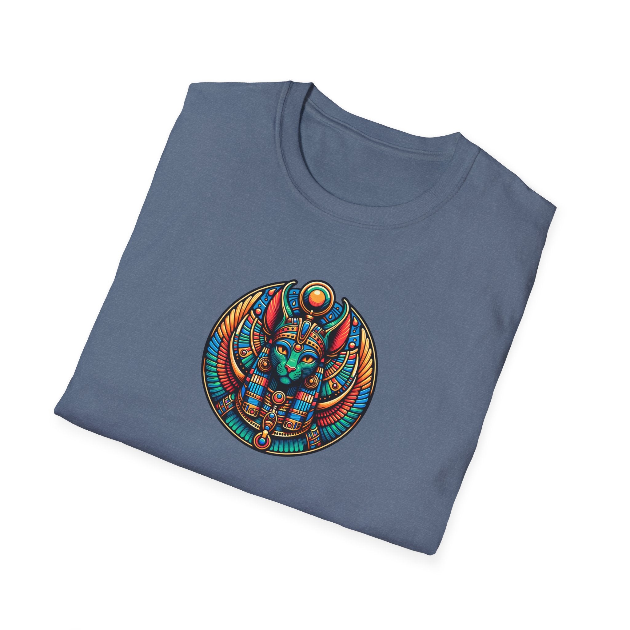 Egyptian Goddess Unisex Softstyle T-Shirt, Cute Graphic Tee, Boho Vintage Top, Gift for Cat Lovers, Summer Casual Wear, Festival Outfit