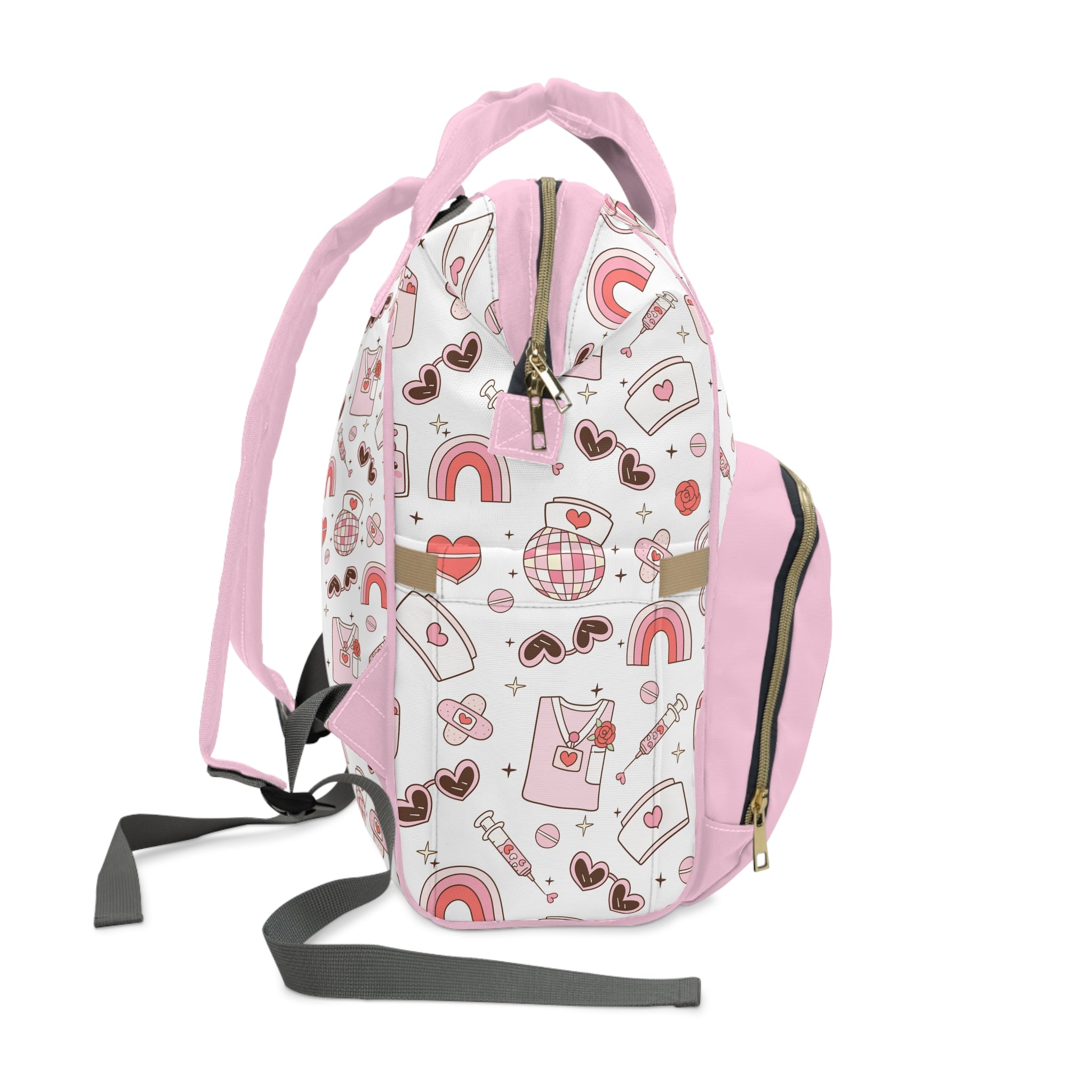 Personalized Nurse Tote Bag, Heart Print Nursing Backpack, Travel Nurse Bag