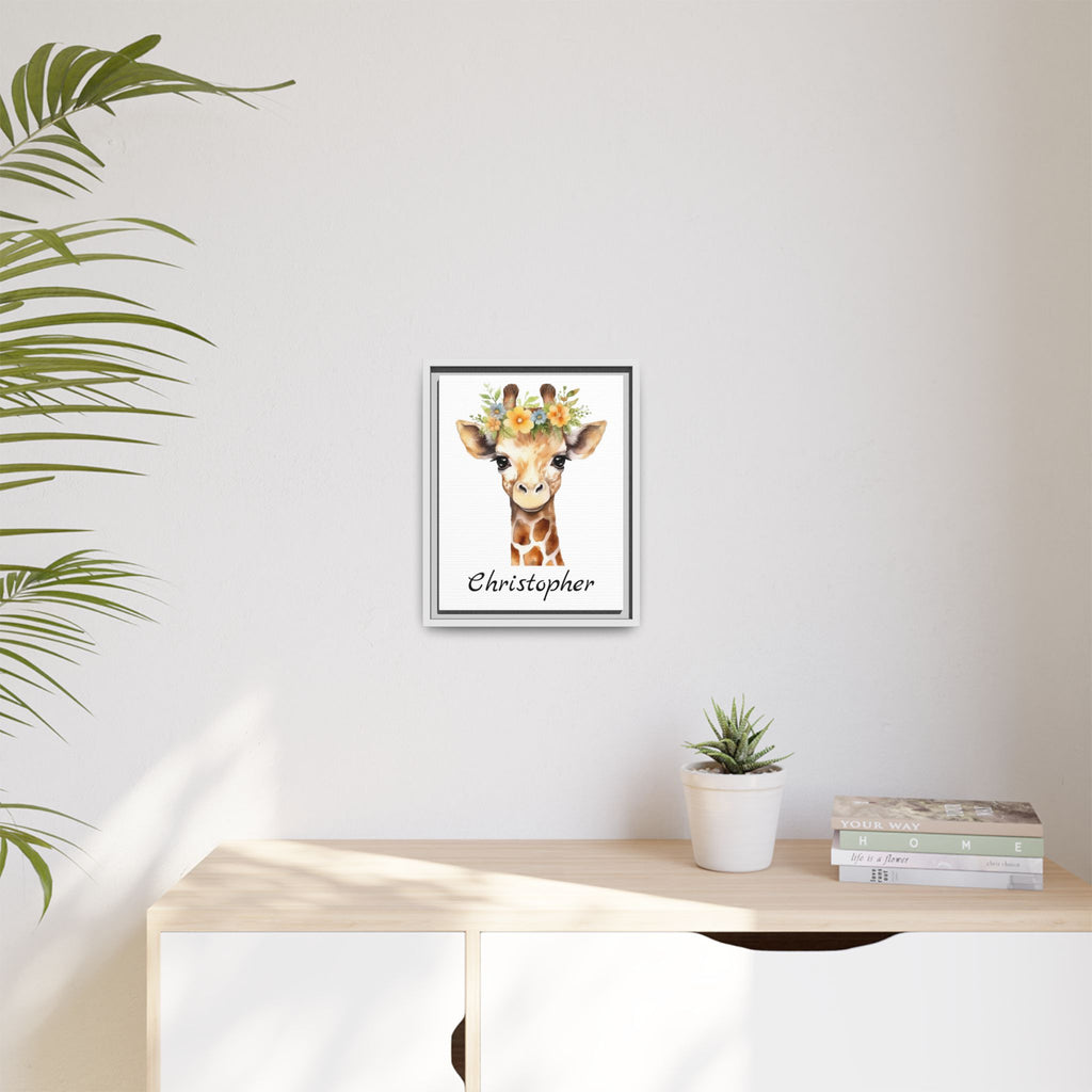 Personalized Baby Giraffe Matte Canvas, Nursery Wall Art