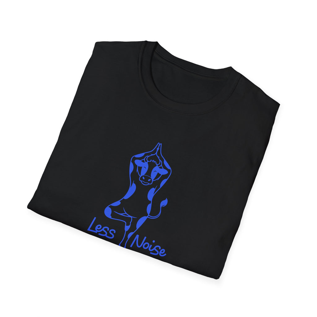 Cow Yoga T-Shirt — "Less Noise, More Peace"