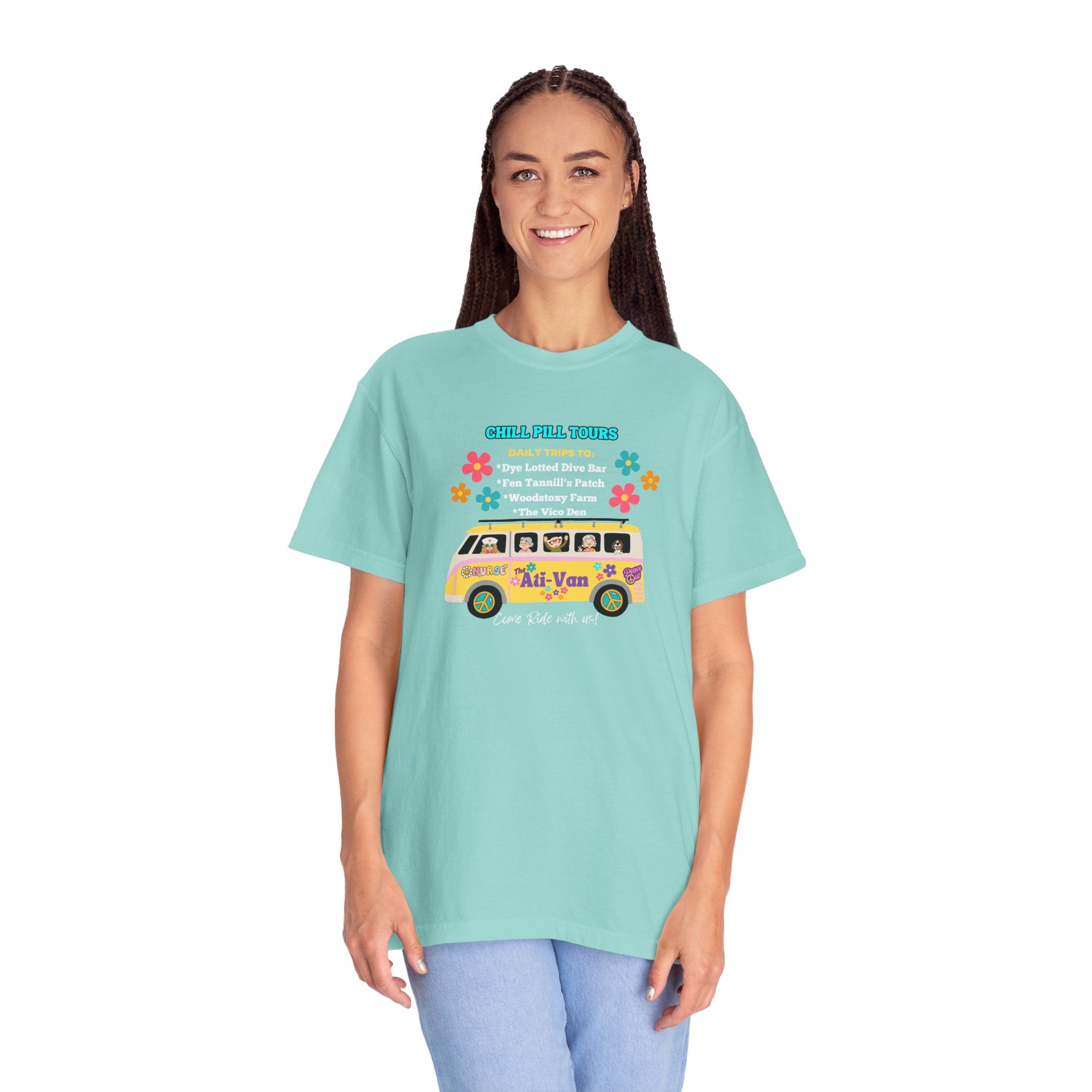 Chill Pill Tours, Funny Nurse T-Shirt, Ati-Van Ride, Unisex Tee, 100% Cotton, Nurse Gift, Soft Nurse T-Shirt