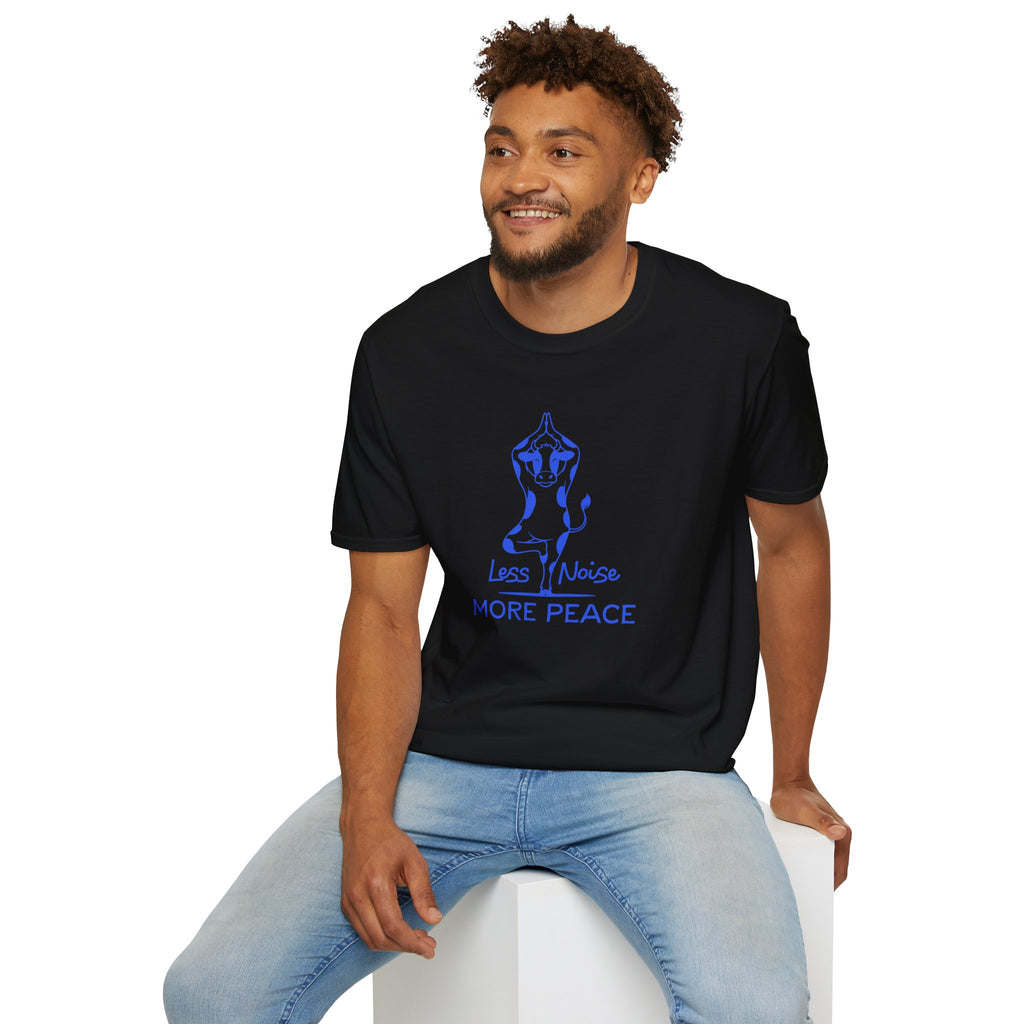 Cow Yoga T-Shirt — "Less Noise, More Peace"