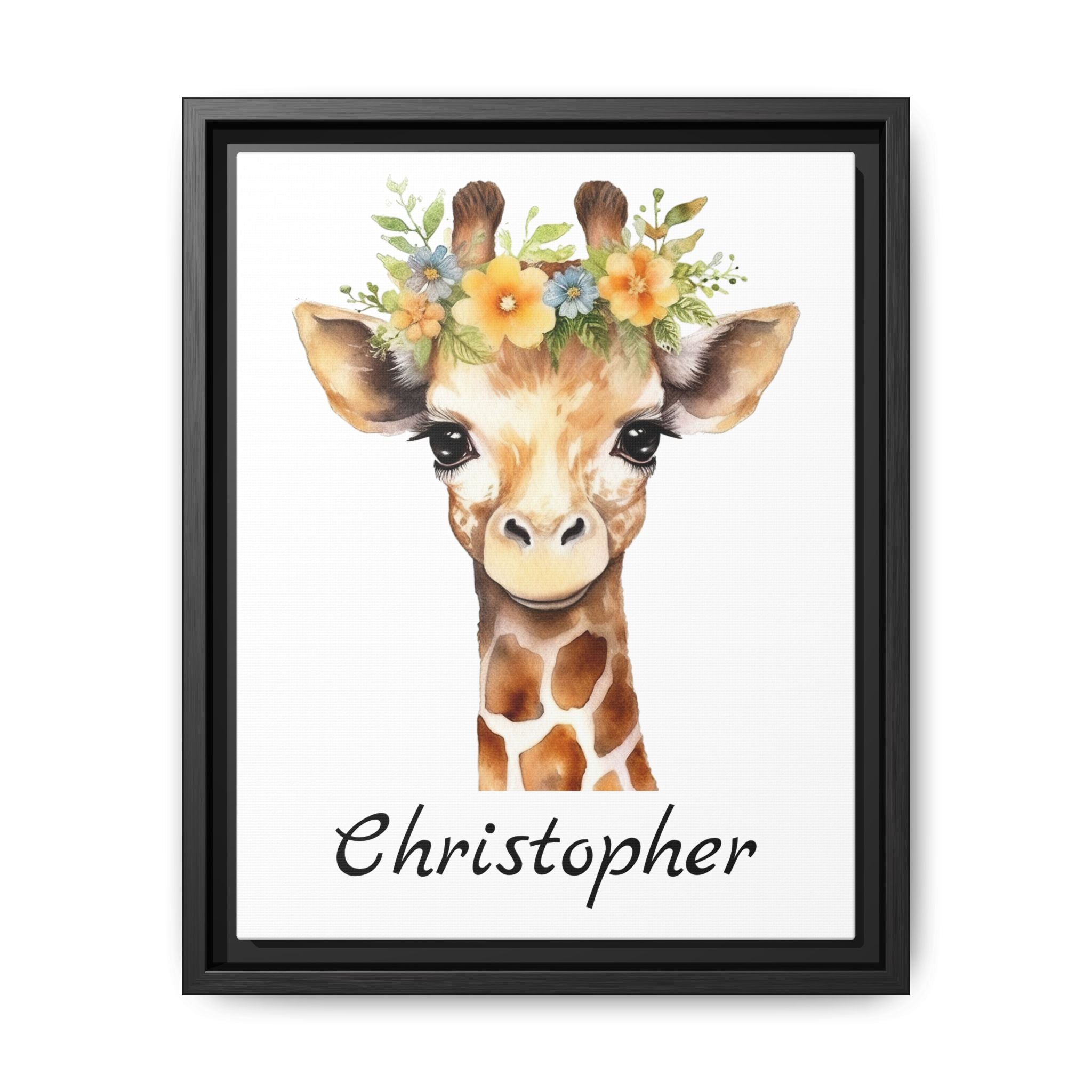 Personalized Baby Giraffe Matte Canvas, Nursery Wall Art