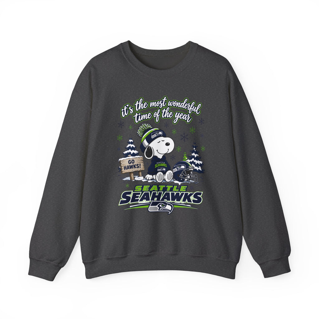 Seattle Seahawks Snowy Snoopy “It’s the Most Wonderful Time of the Year” Sweatshirt