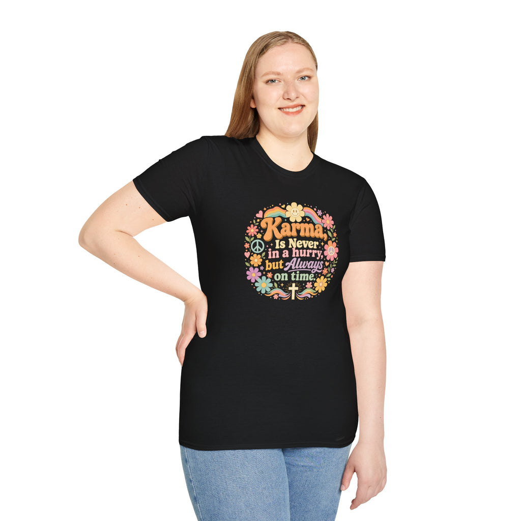 Karma Is Never In A Hurry Retro Floral, Relaxed Fit Women's Tee