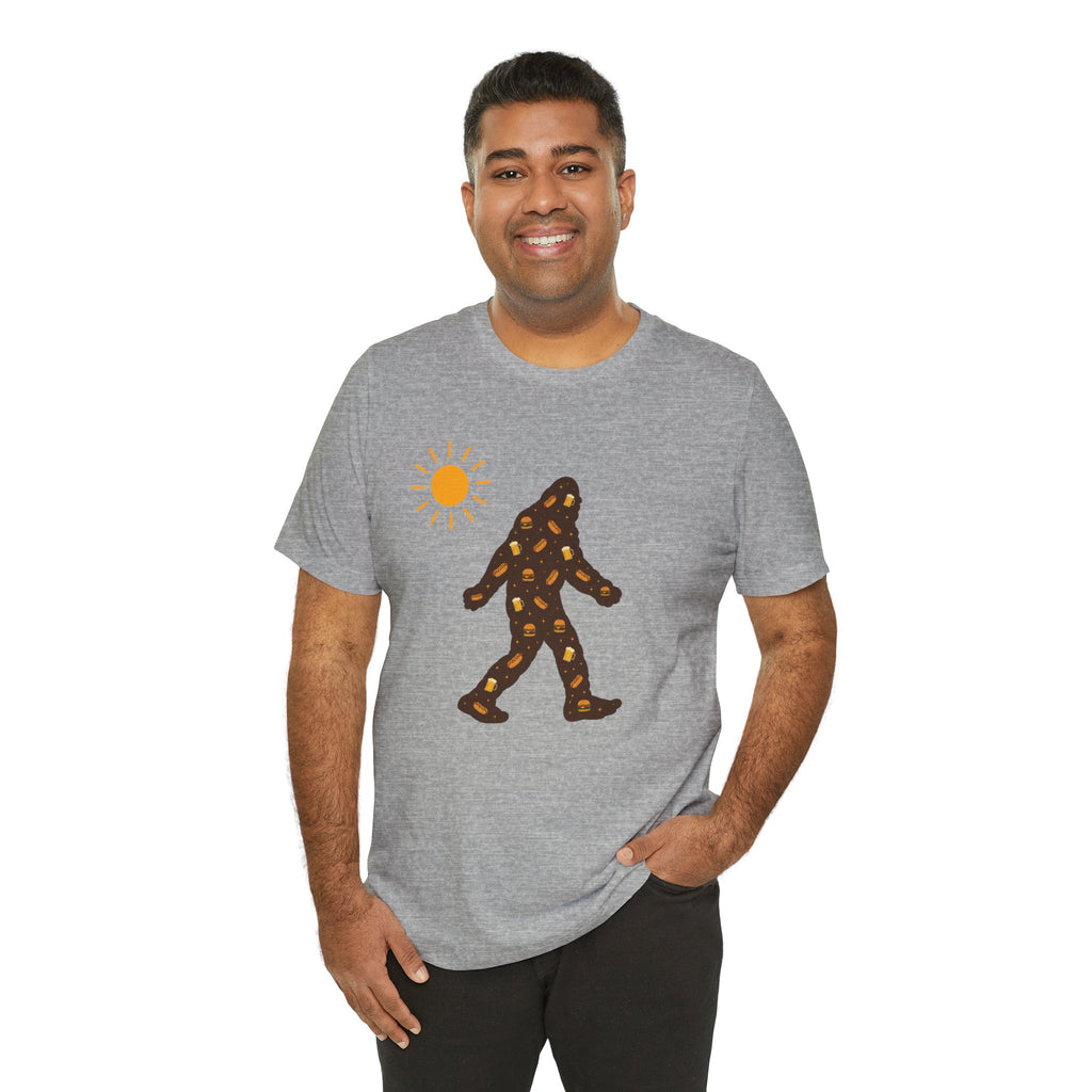 Bigfoot Summer BBQ T-Shirt — Hotdogs, Hamburgers & Beer Silhouette Tee