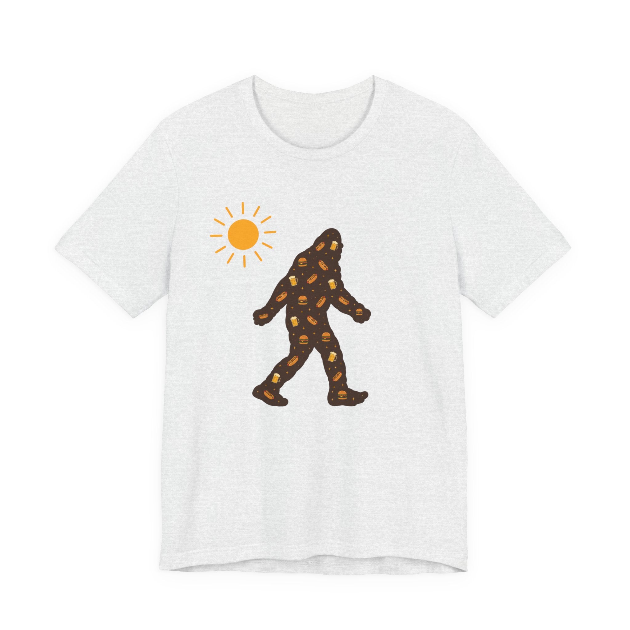 Bigfoot Summer BBQ T-Shirt — Hotdogs, Hamburgers & Beer Silhouette Tee