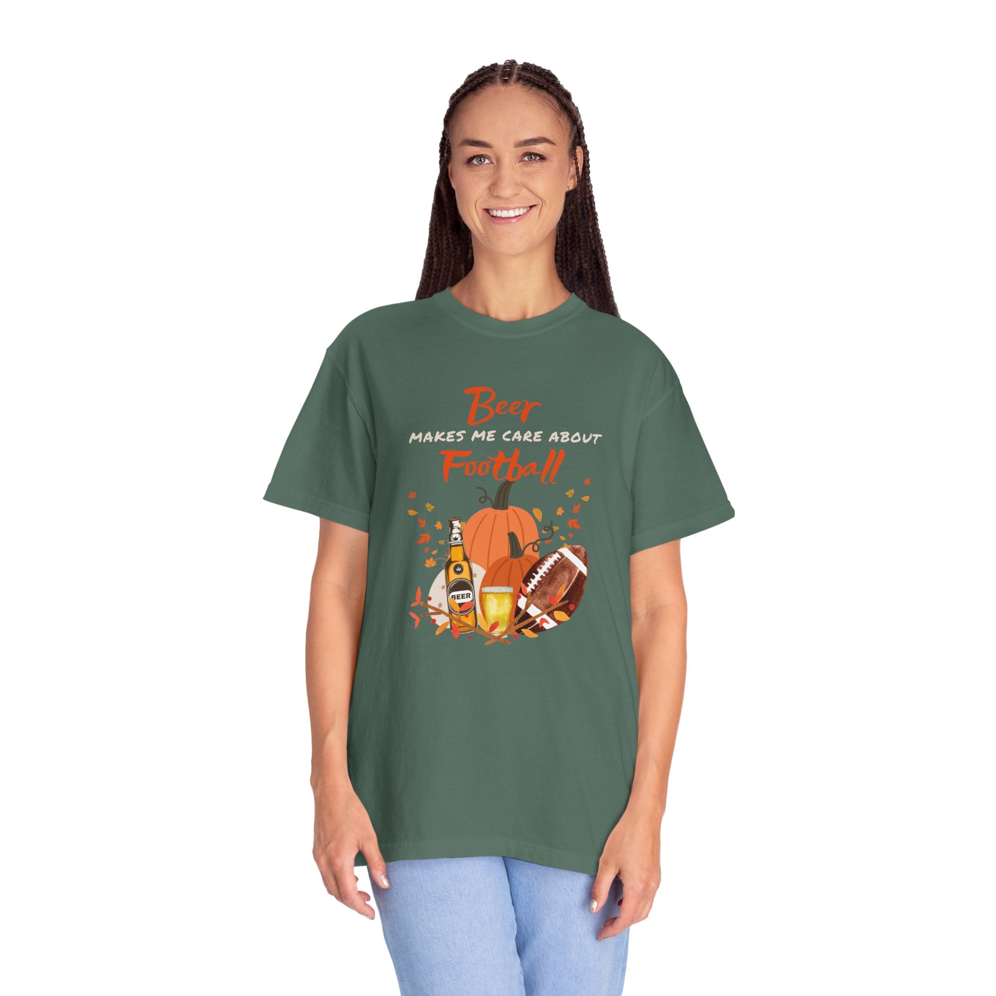 Beer Makes me Care about Football Unisex T-Shirt, Football Season T-Shirt for Men and Women