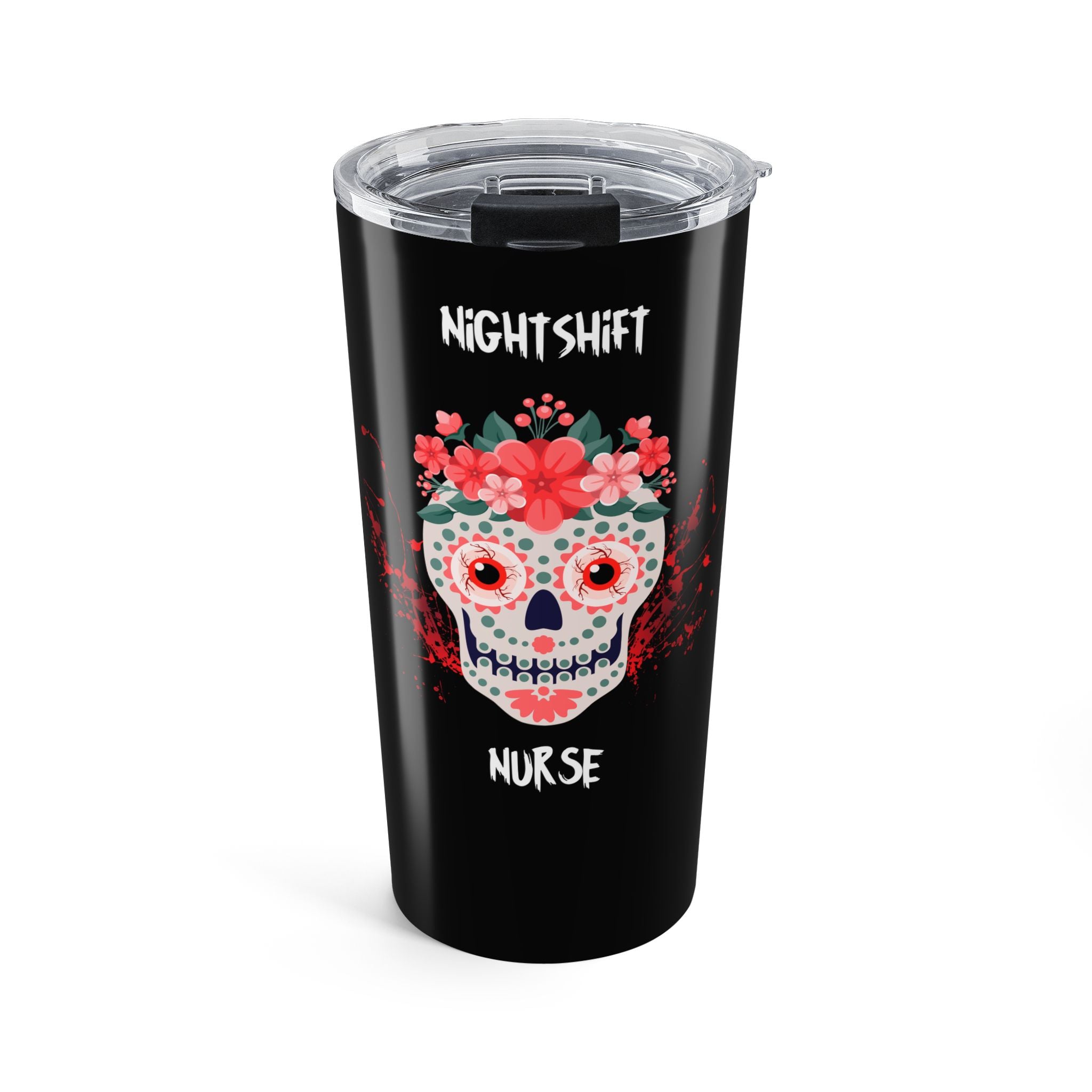 Personalized Nightshift Nurse Skull, Insulated Steel Coffee Tumbler 20oz