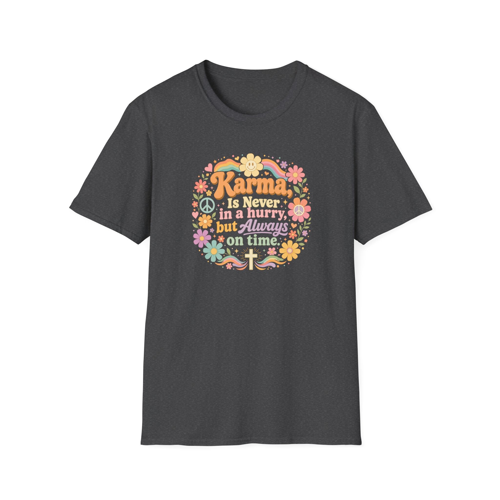 Karma Is Never In A Hurry Retro Floral, Relaxed Fit Women's Tee
