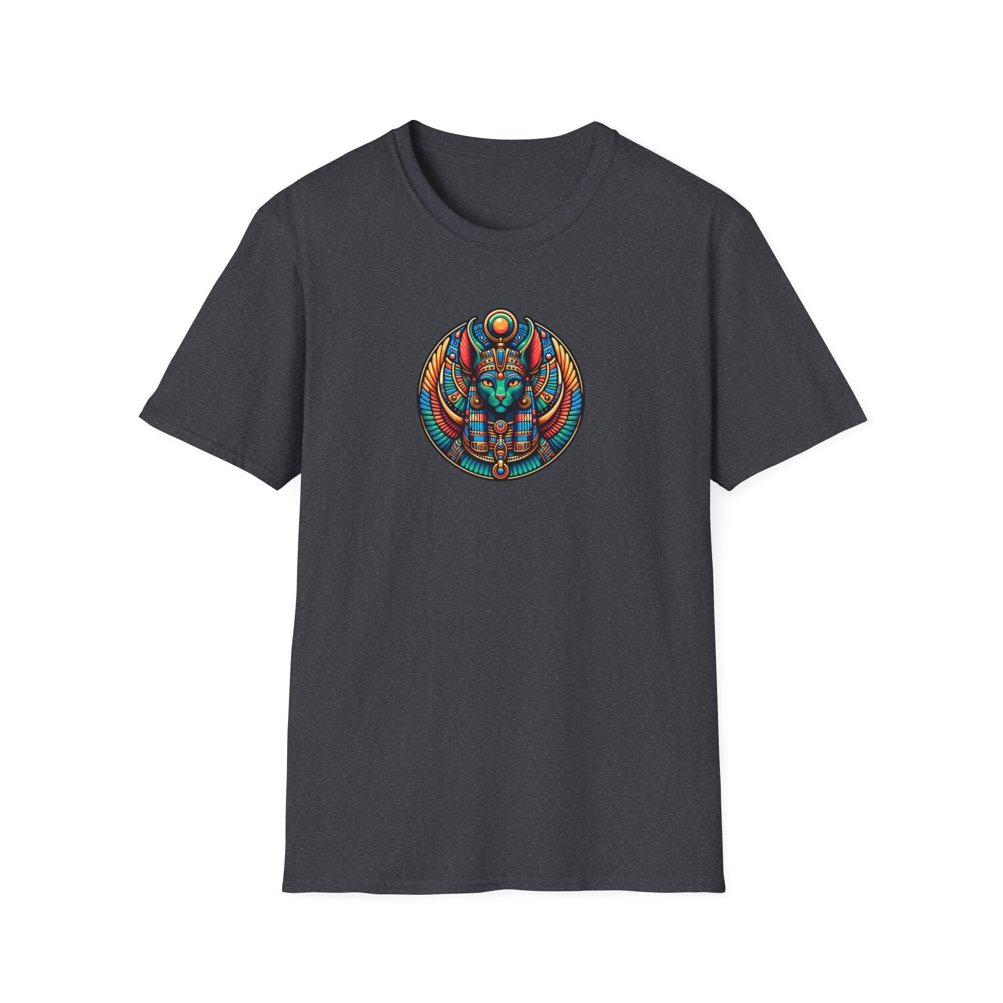 Egyptian Goddess Unisex Softstyle T-Shirt, Cute Graphic Tee, Boho Vintage Top, Gift for Cat Lovers, Summer Casual Wear, Festival Outfit