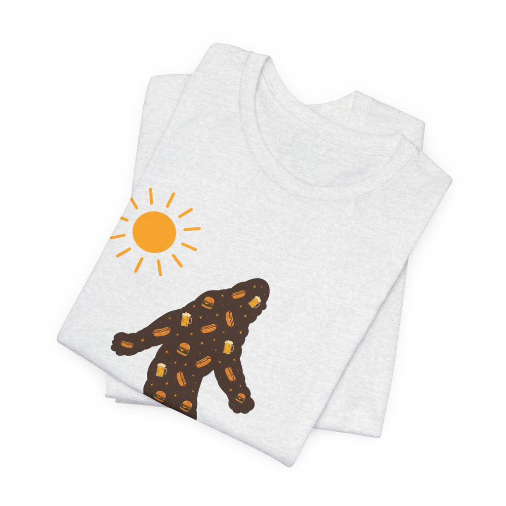 Bigfoot Summer BBQ T-Shirt — Hotdogs, Hamburgers & Beer Silhouette Tee