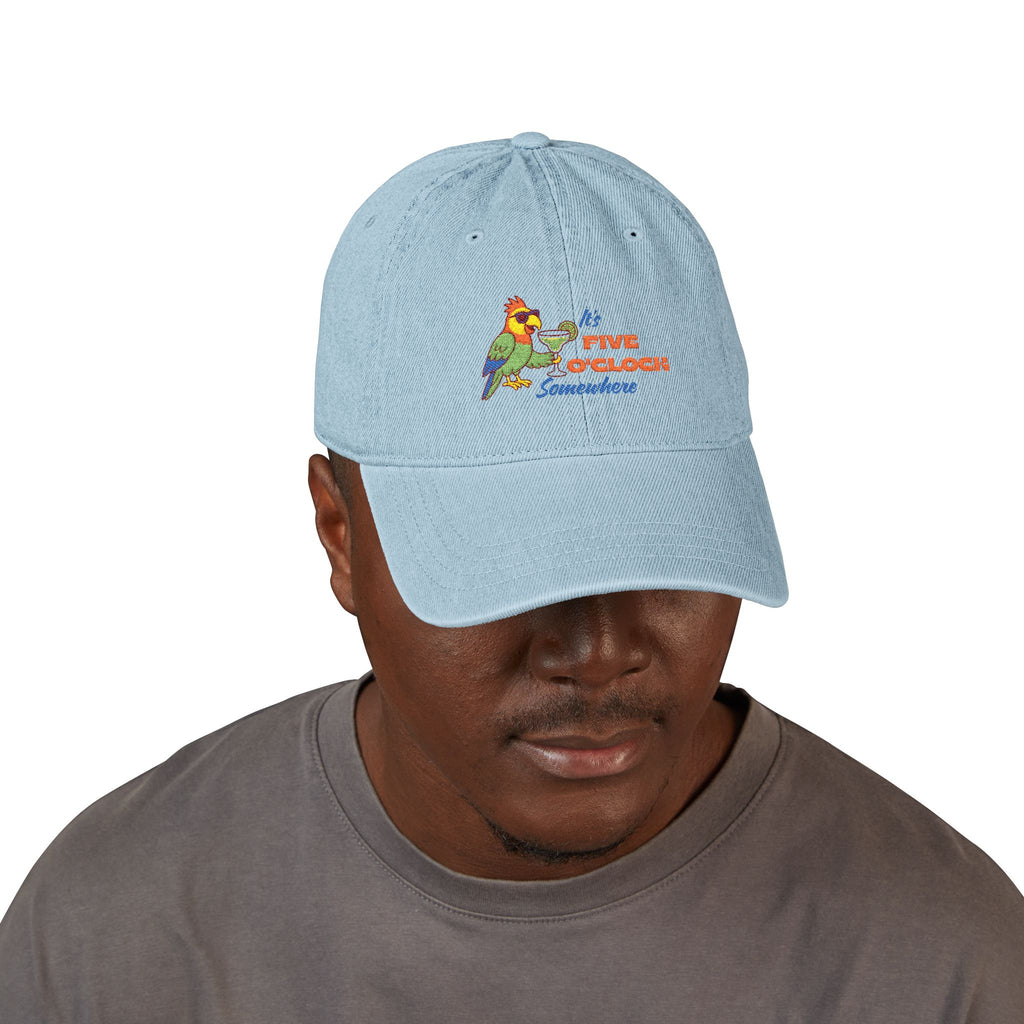 Personalized, It's Five O'Clock Somewhere Embroidered Denim Cap