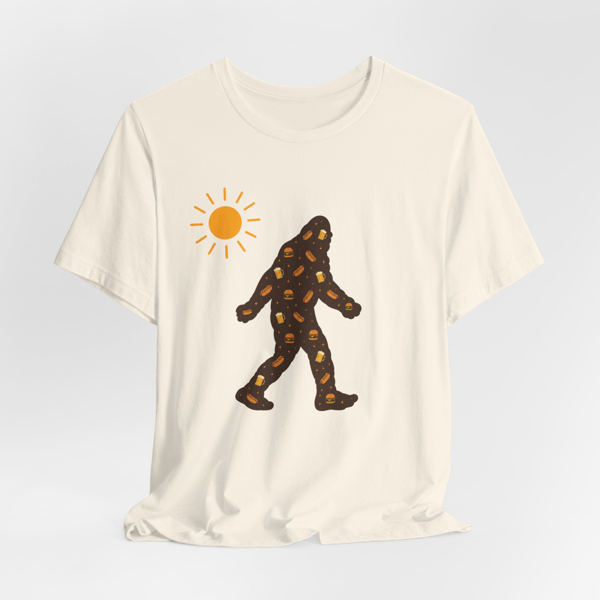 Bigfoot Summer BBQ T-Shirt — Hotdogs, Hamburgers & Beer Silhouette Tee