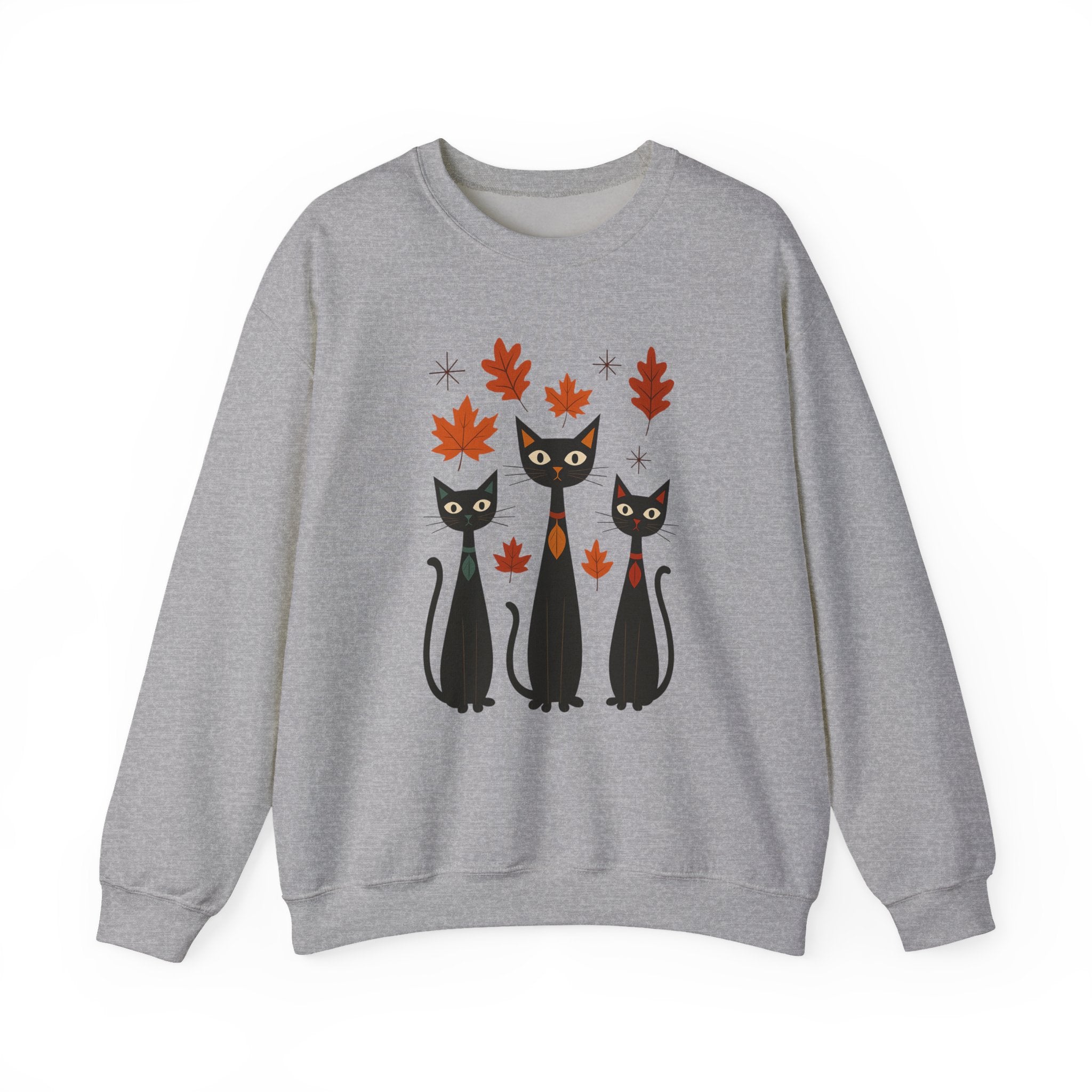 Autumn Cat Crewneck Sweatshirt, Cozy Fall Sweater, Halloween Gift, Cat Lover Apparel, Unisex Sweatshirt