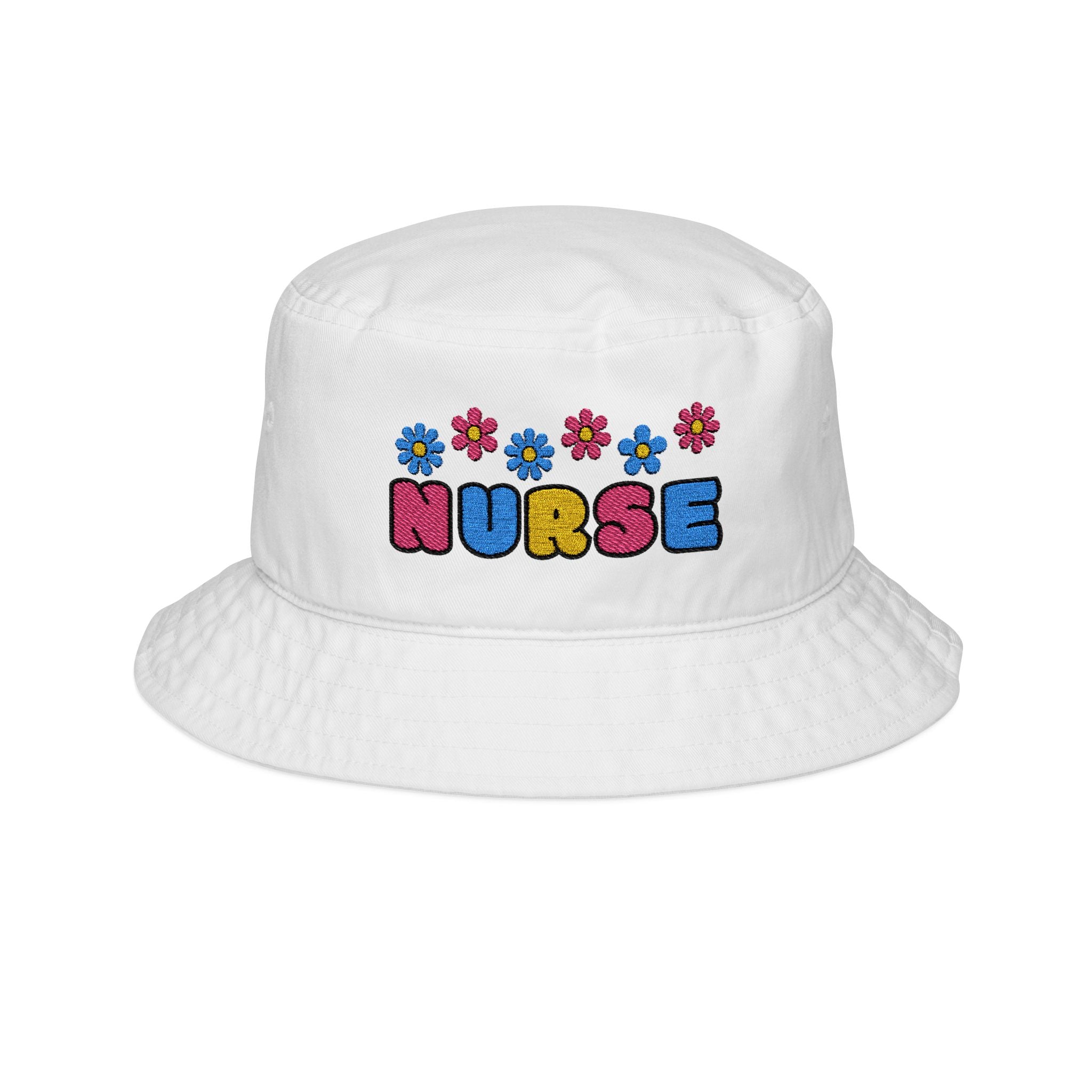 Embroidered Personalized NURSE Floral Bucket Hat | Nurse Hat