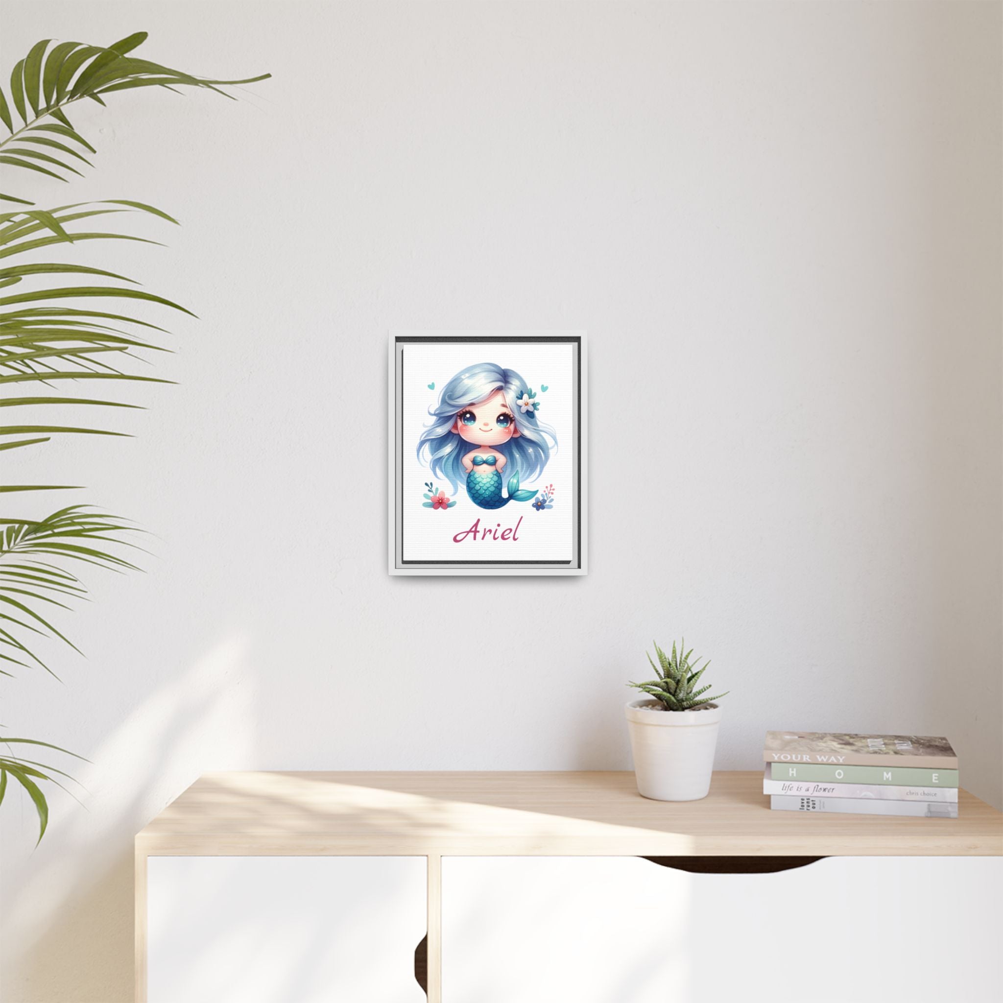 Personalized Little Red Haired Mermaid Wall Art, Girls Mermaid Bedroom Wall Art, Personalized Wall Art