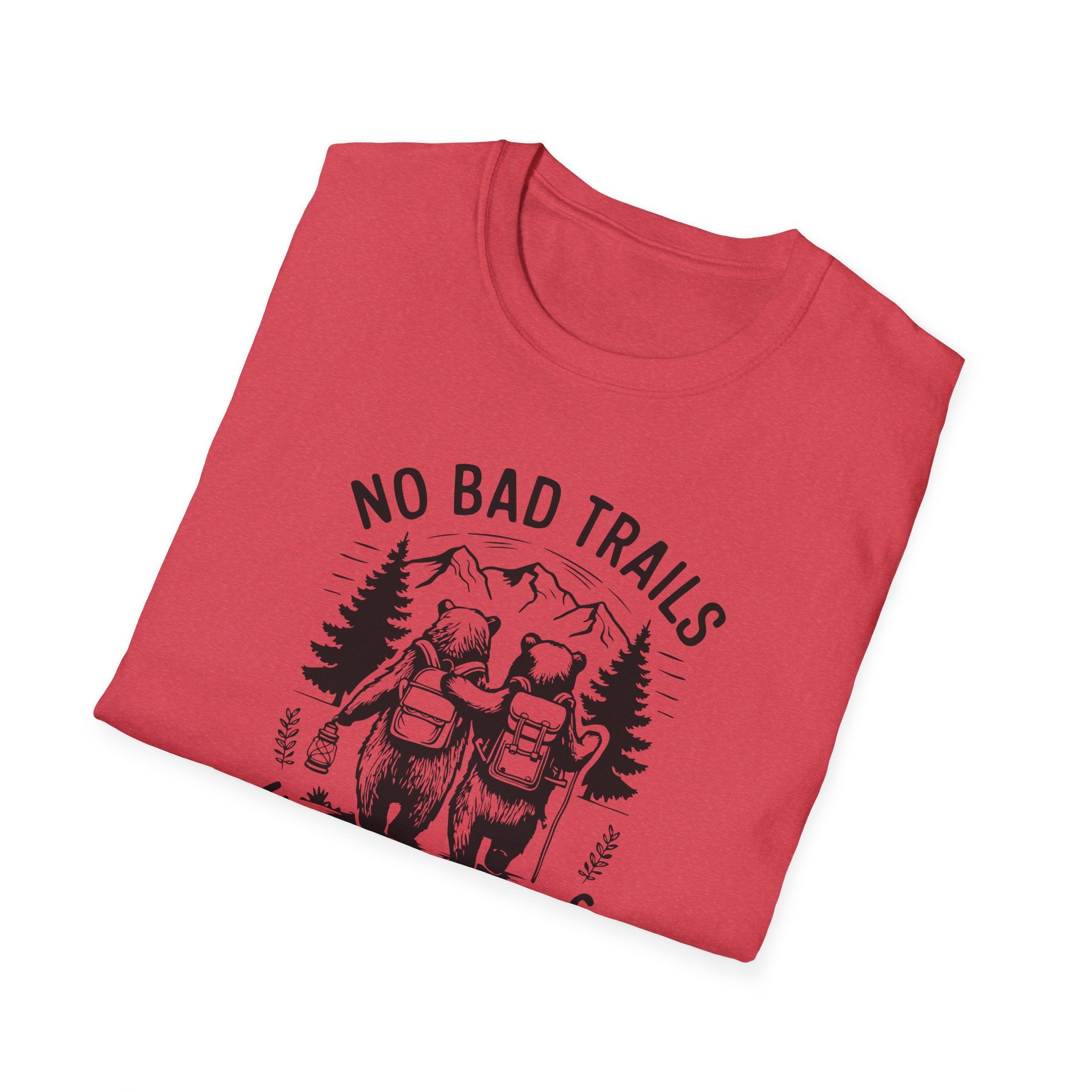 Funny Outdoor Adventure Unisex T-Shirt | No Bad Trails Just Bad Knees | Hiking Gift, Camping Tee, Nature Lover Shirt, Funny Gift