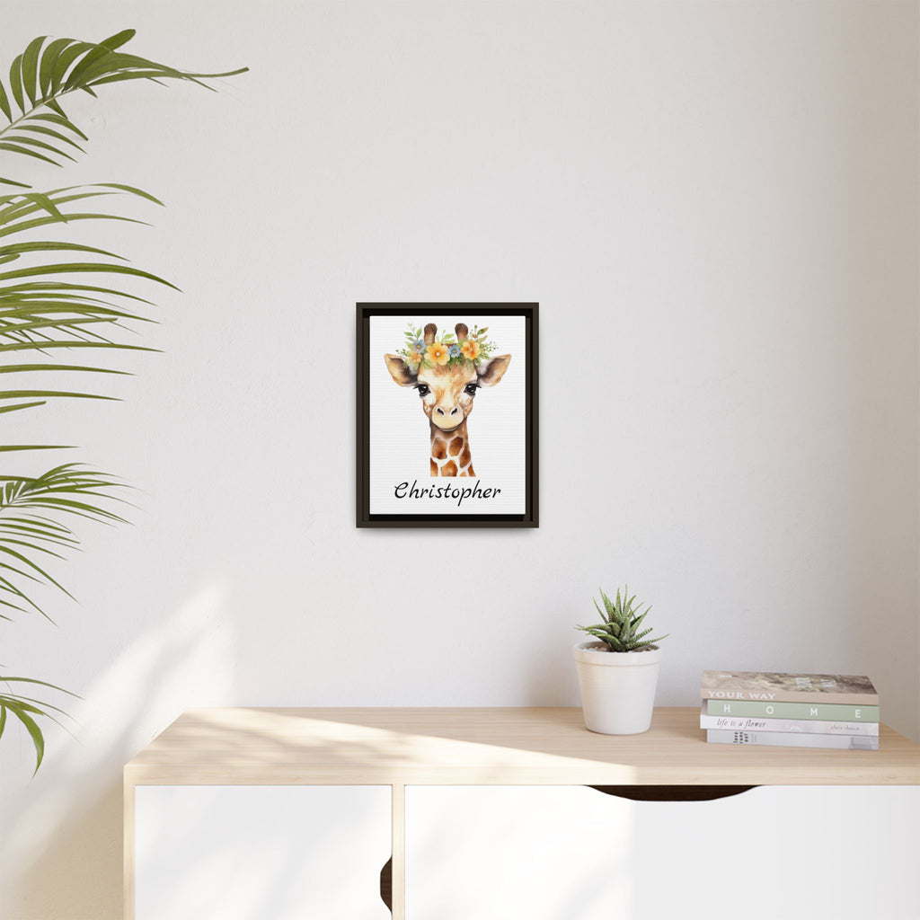Personalized Baby Giraffe Matte Canvas, Nursery Wall Art