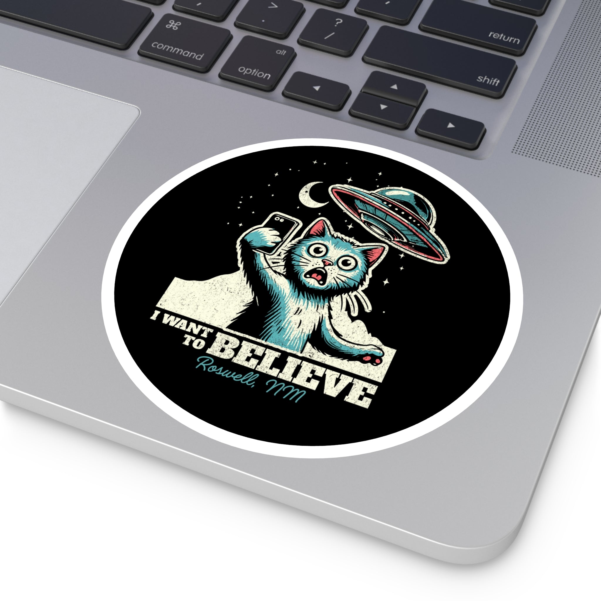 Funny Alien Cat Stickers, I Want to Believe, UFO, Cute Cat Decal, Gift for Cat Lovers, Laptop Stickers, Indoor Outdoor Decor