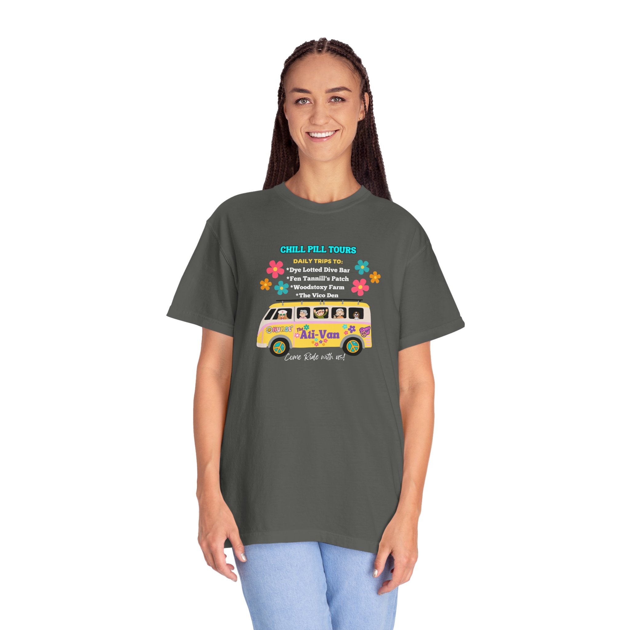 Chill Pill Tours, Funny Nurse T-Shirt, Ati-Van Ride, Unisex Tee, 100% Cotton, Nurse Gift, Soft Nurse T-Shirt