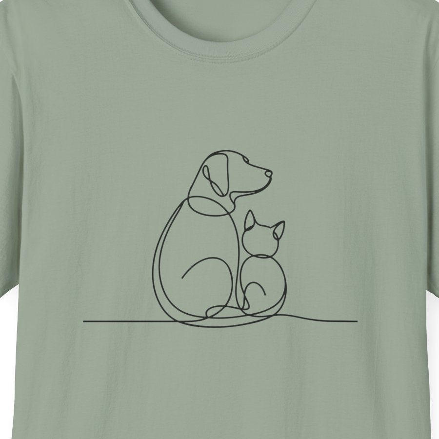 Green t-shirt with black graphic and text on a white background
