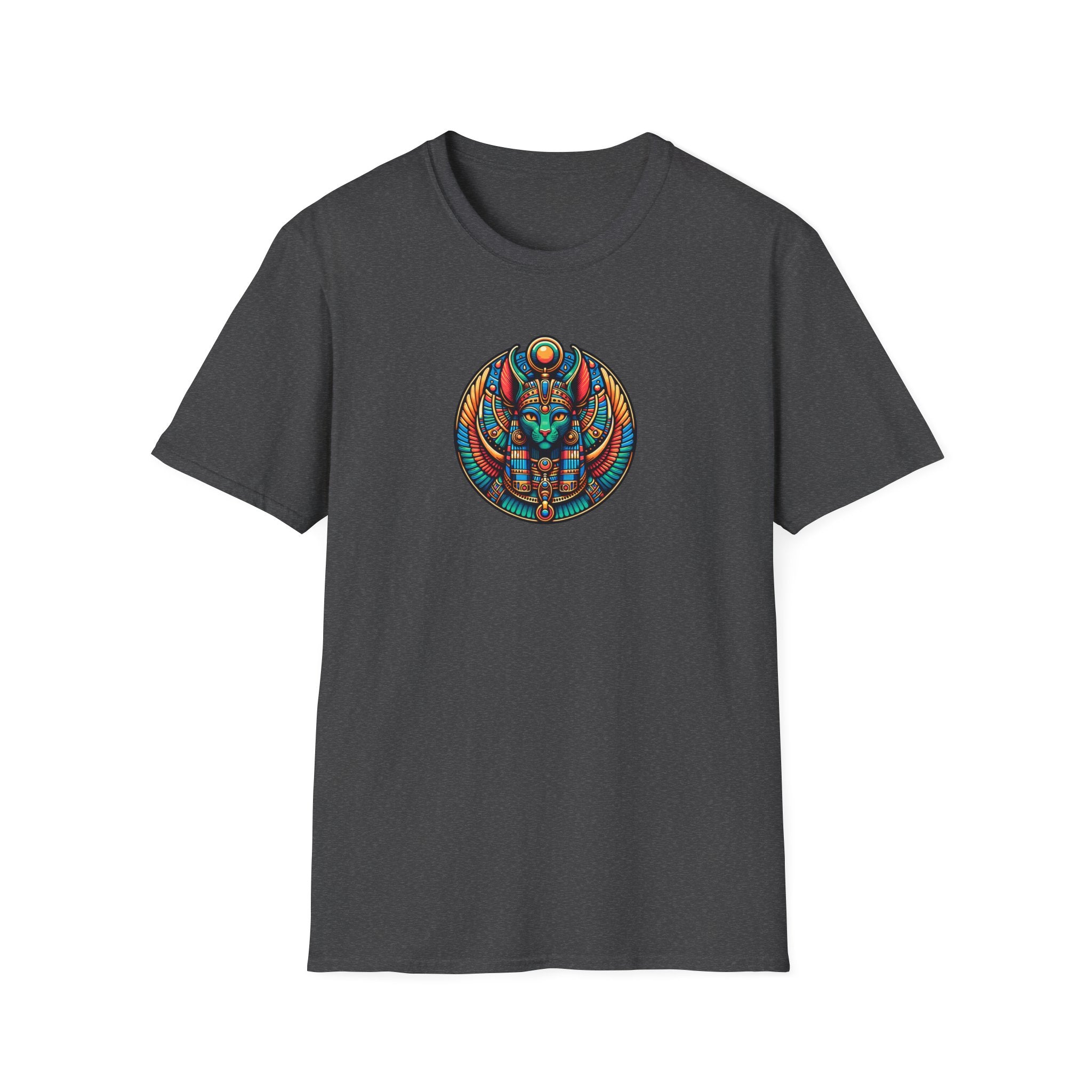 Egyptian Goddess Unisex Softstyle T-Shirt, Cute Graphic Tee, Boho Vintage Top, Gift for Cat Lovers, Summer Casual Wear, Festival Outfit