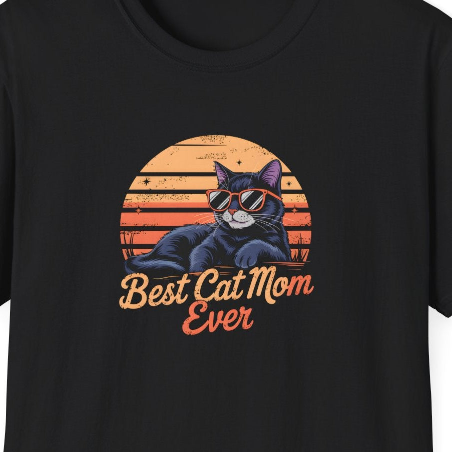 Cat Mom Sunset T-Shirt - Best Cat Mom Ever, Mother's Day Shirt, Unisex Tee, Softstyle Top, Gift for Mom, Cat Lover Gift