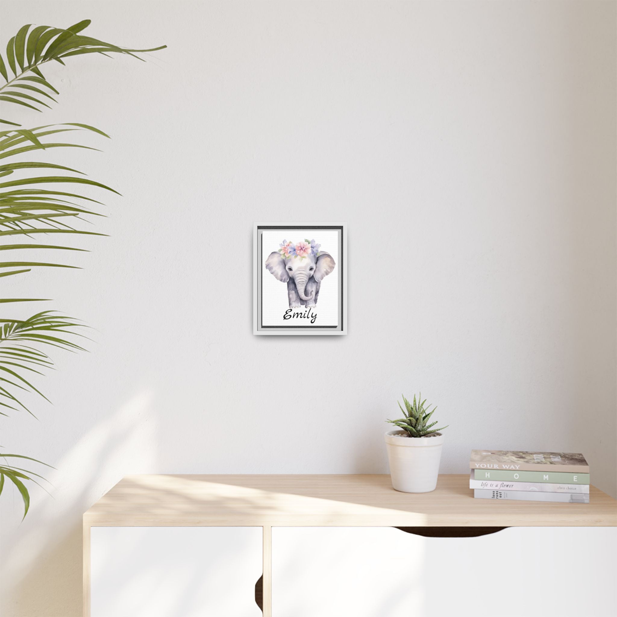 Personalized Baby Elephant Decor, Framed Picture Print, Gender Neutral Safari Animal Theme Gift, Matte Poster