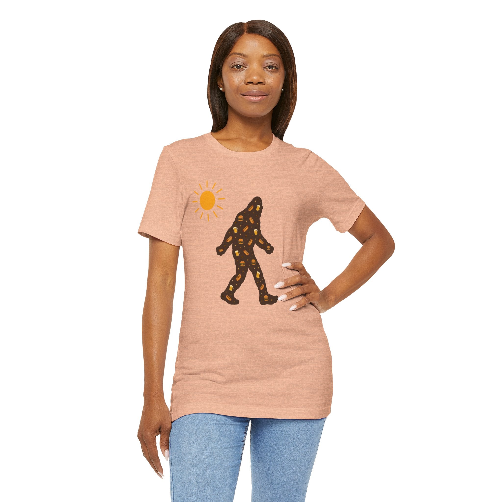 Bigfoot Summer BBQ T-Shirt — Hotdogs, Hamburgers & Beer Silhouette Tee