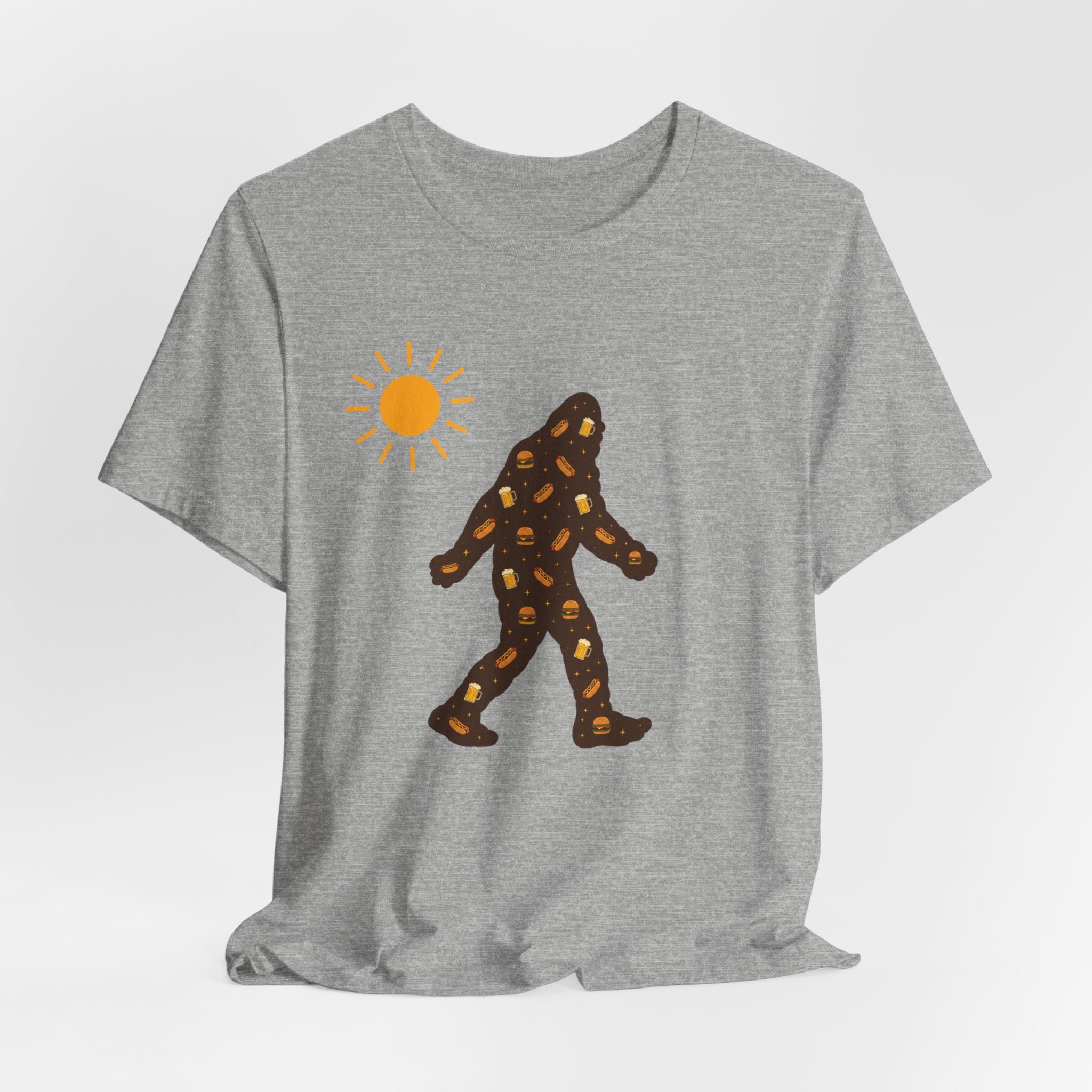 Bigfoot Summer BBQ T-Shirt — Hotdogs, Hamburgers & Beer Silhouette Tee