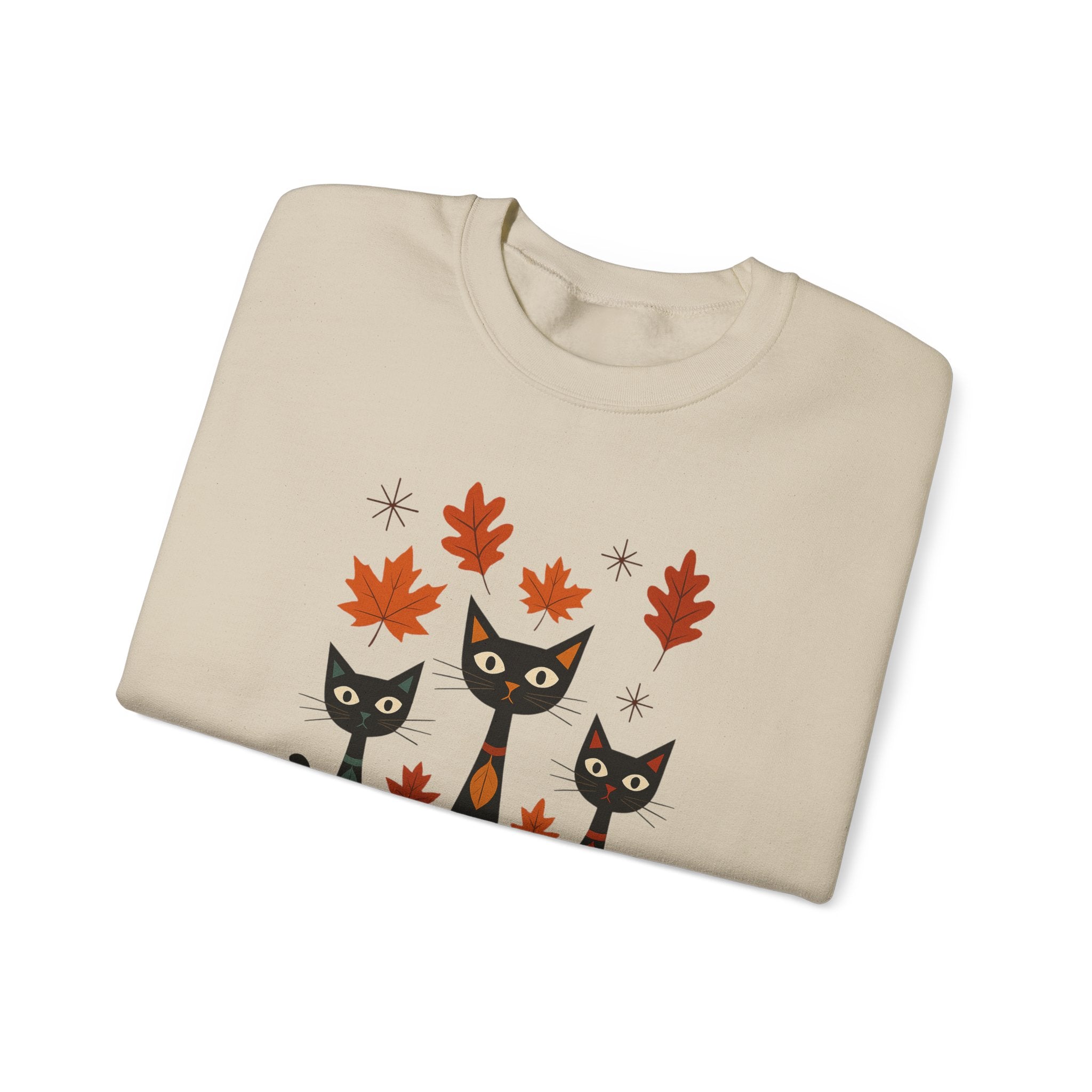 Autumn Cat Crewneck Sweatshirt, Cozy Fall Sweater, Halloween Gift, Cat Lover Apparel, Unisex Sweatshirt