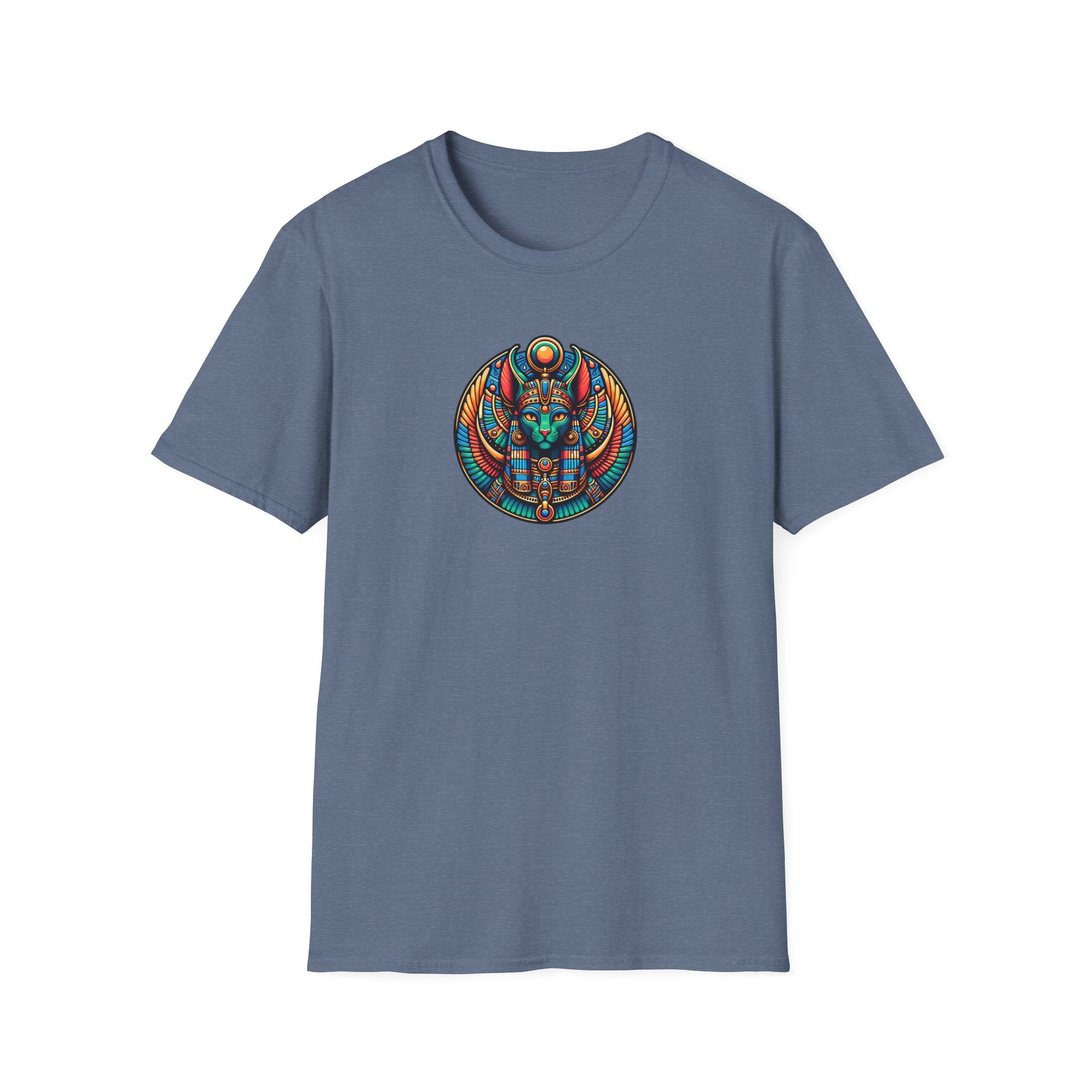 Egyptian Goddess Unisex Softstyle T-Shirt, Cute Graphic Tee, Boho Vintage Top, Gift for Cat Lovers, Summer Casual Wear, Festival Outfit