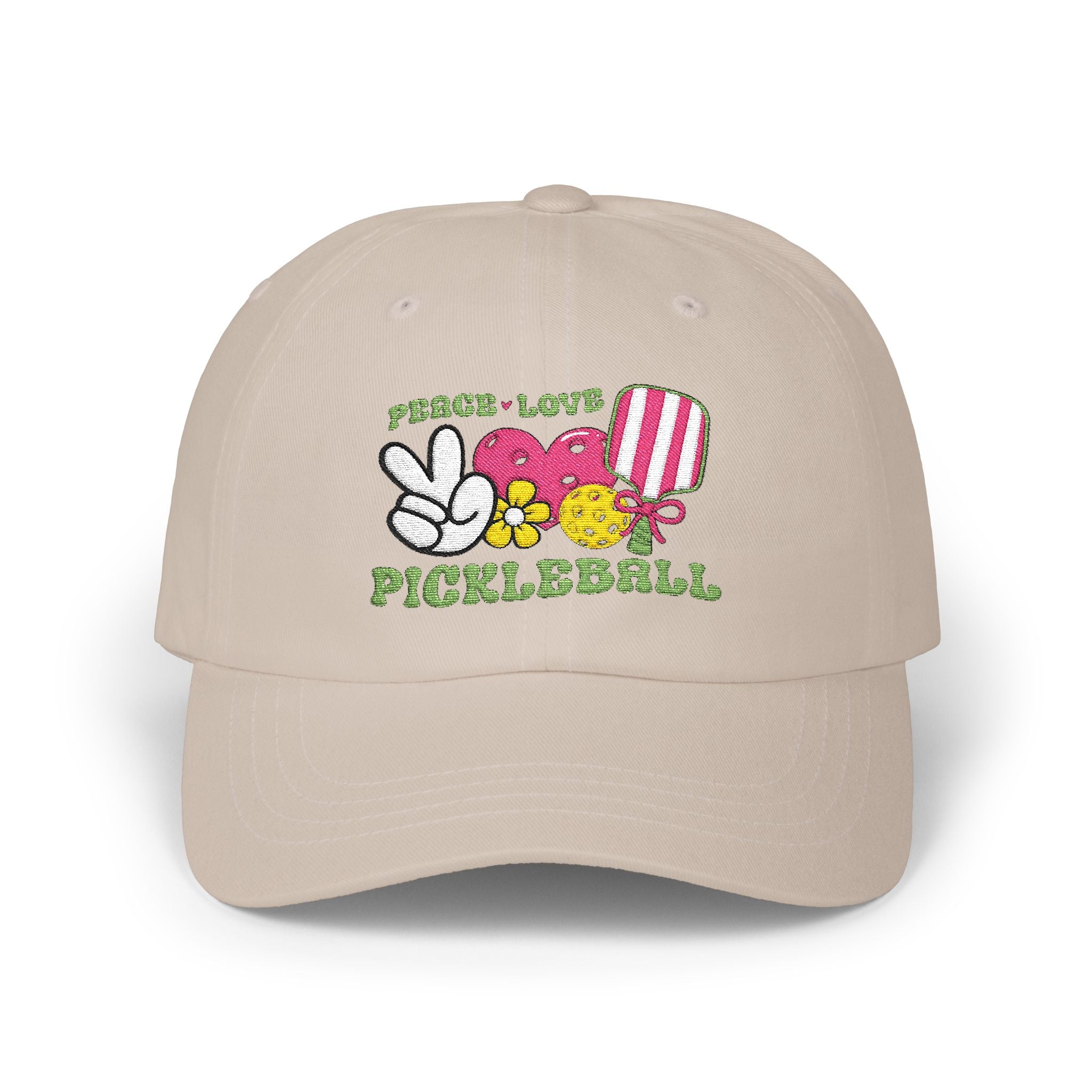 Embroidered Peace Love Pickleball Baseball Cap, Unisex, Pickleball Hat