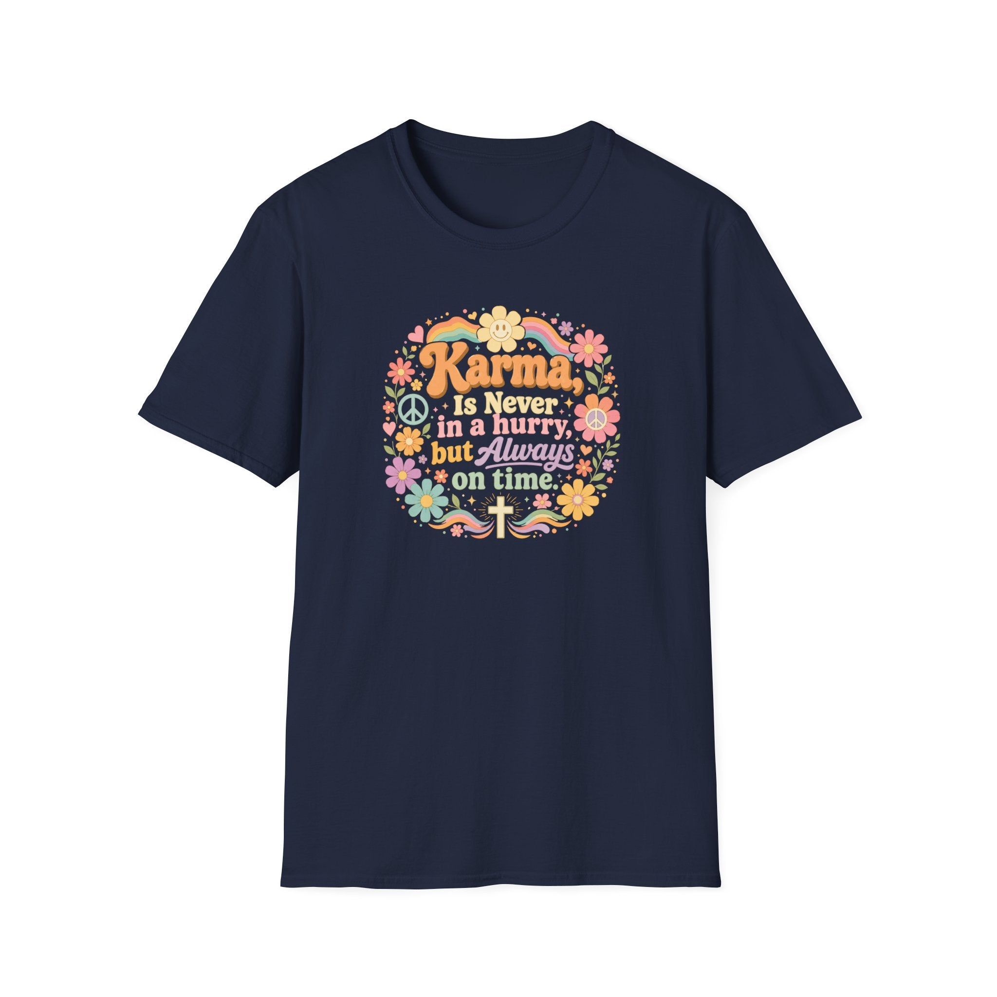 Karma Is Never In A Hurry Retro Floral, Relaxed Fit Women's Tee