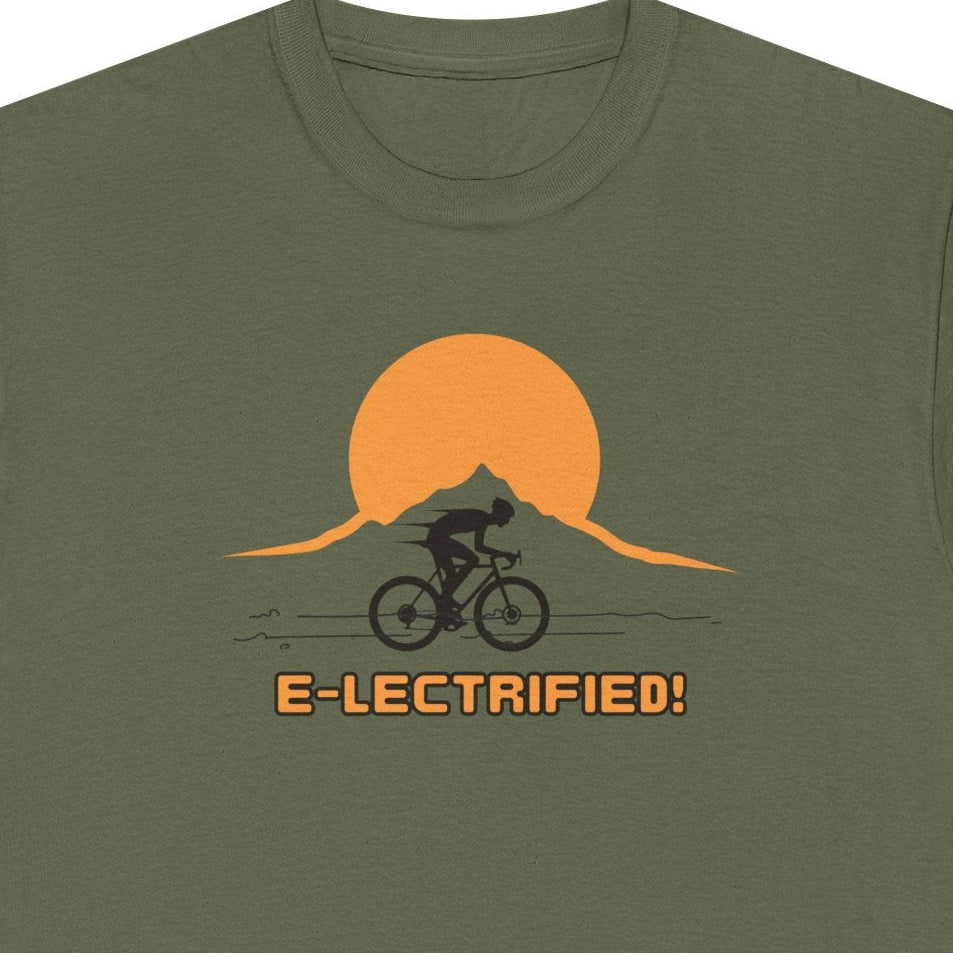 Electrified! E‑Bike Rider Sunset Mountain Cycling T‑Shirt