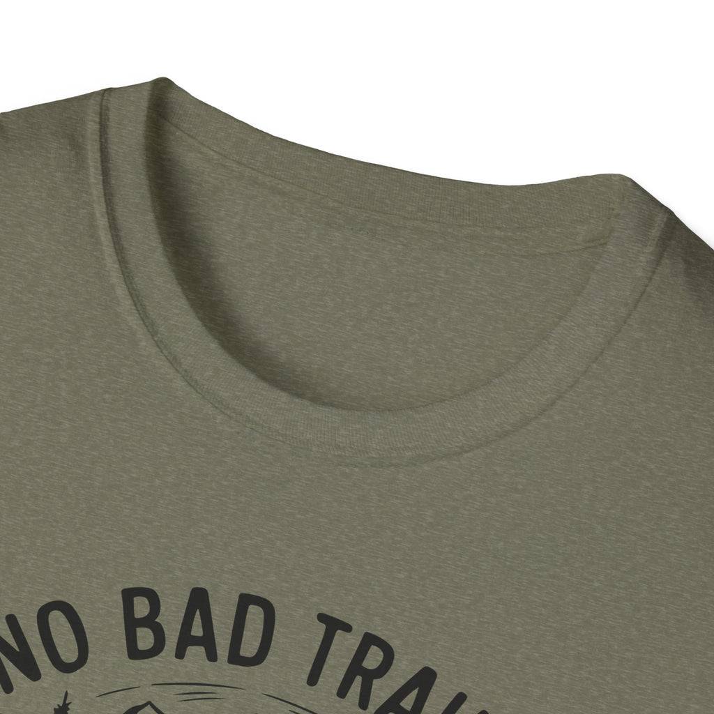 Funny Outdoor Adventure Unisex T-Shirt | No Bad Trails Just Bad Knees | Hiking Gift, Camping Tee, Nature Lover Shirt, Funny Gift