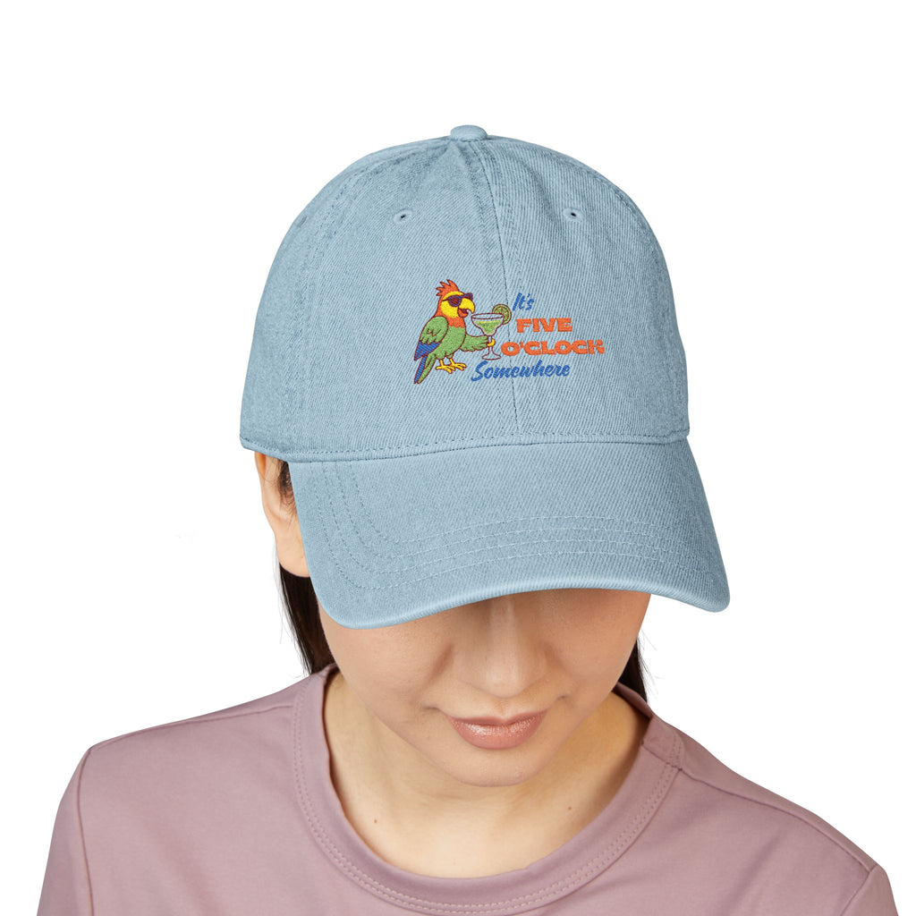 Personalized, It's Five O'Clock Somewhere Embroidered Denim Cap