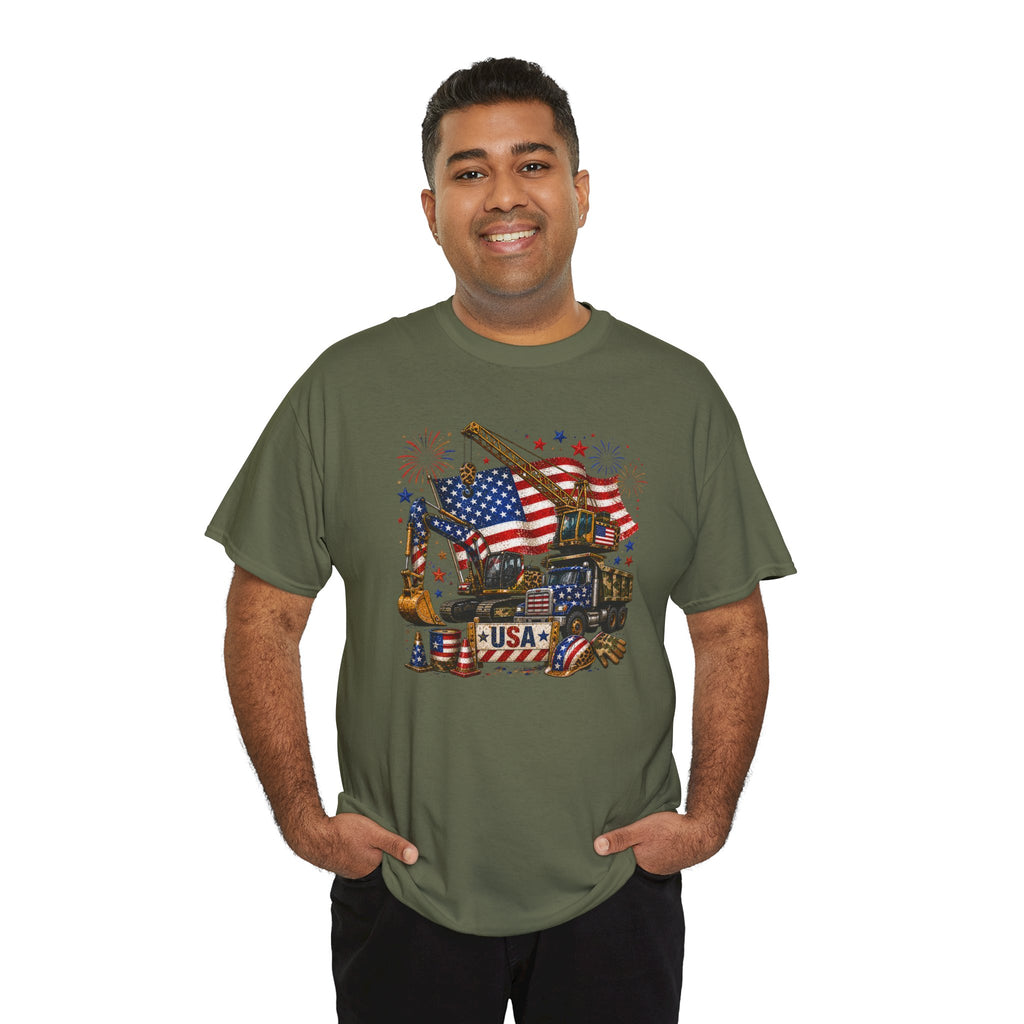July 4th USA Construction Site Flag T-Shirt — Patriotic Fourth of July Tee