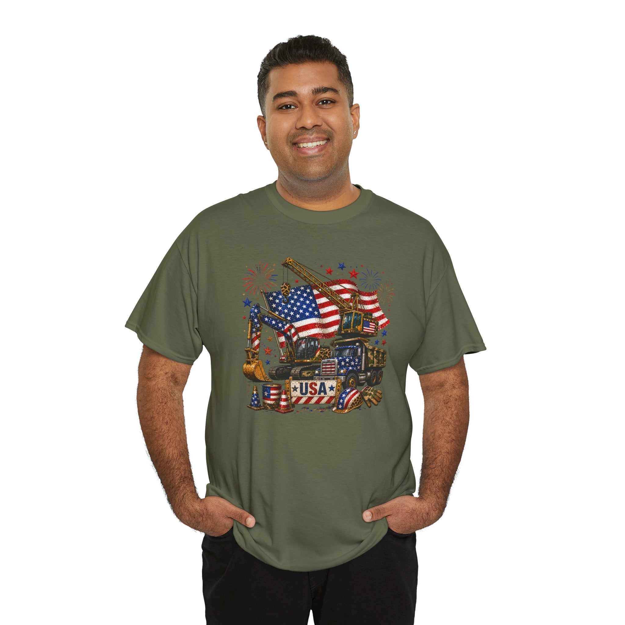 July 4th USA Construction Site Flag T-Shirt — Patriotic Fourth of July Tee