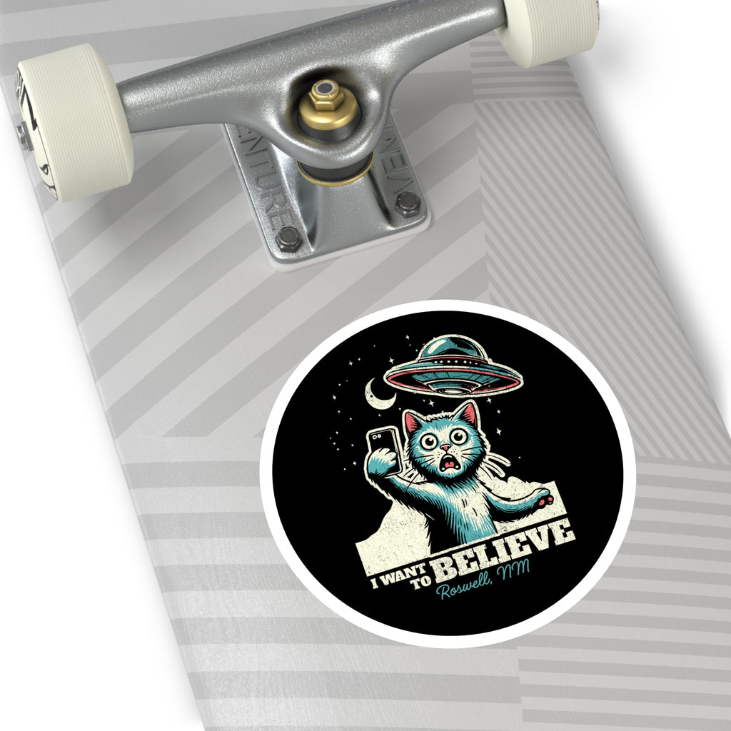 Funny Alien Cat Stickers, I Want to Believe, UFO, Cute Cat Decal, Gift for Cat Lovers, Laptop Stickers, Indoor Outdoor Decor