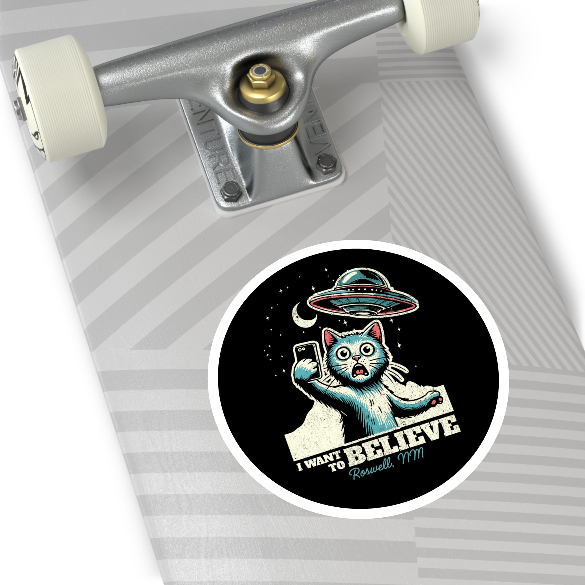 Funny Alien Cat Stickers, I Want to Believe, UFO, Cute Cat Decal, Gift for Cat Lovers, Laptop Stickers, Indoor Outdoor Decor