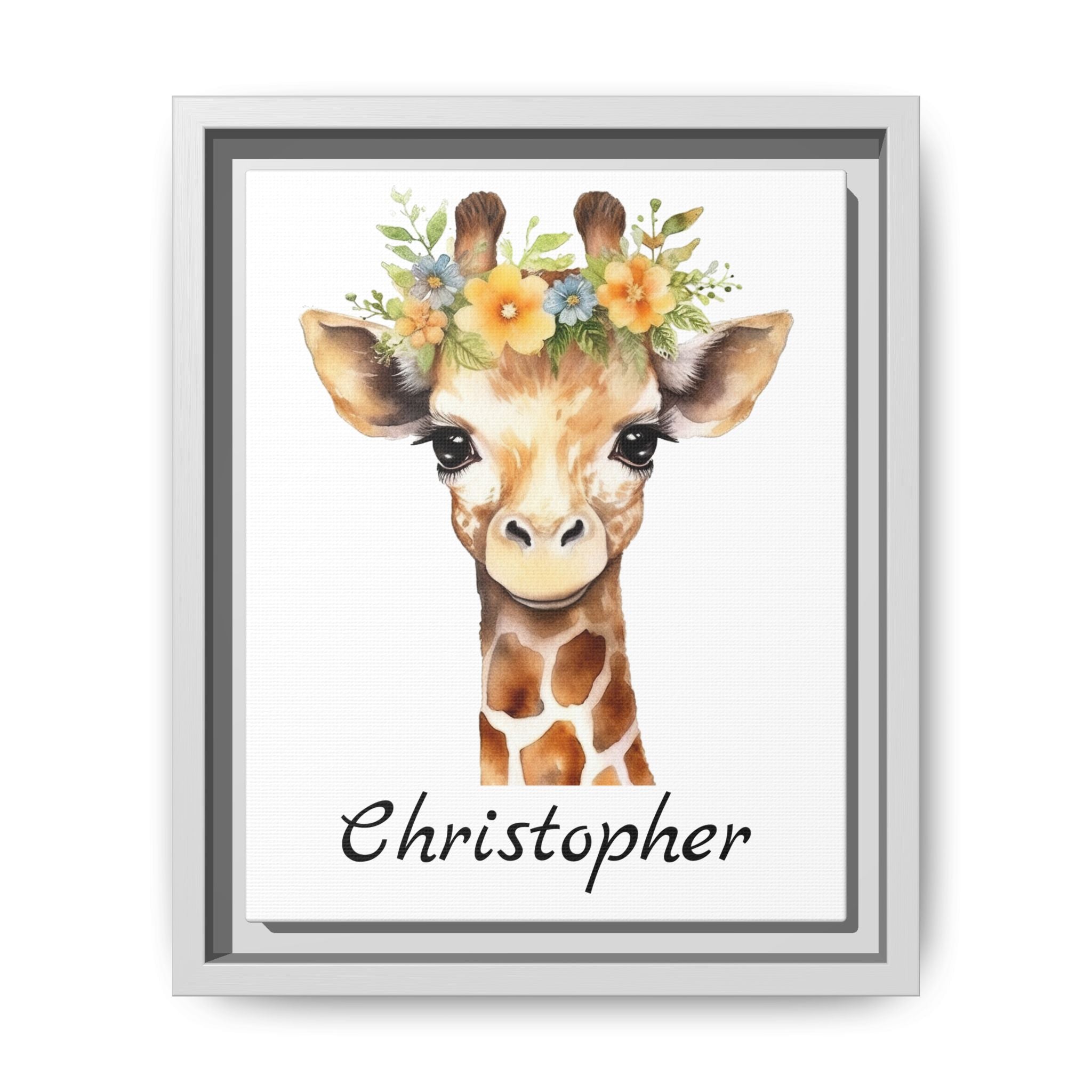 Personalized Baby Giraffe Matte Canvas, Nursery Wall Art