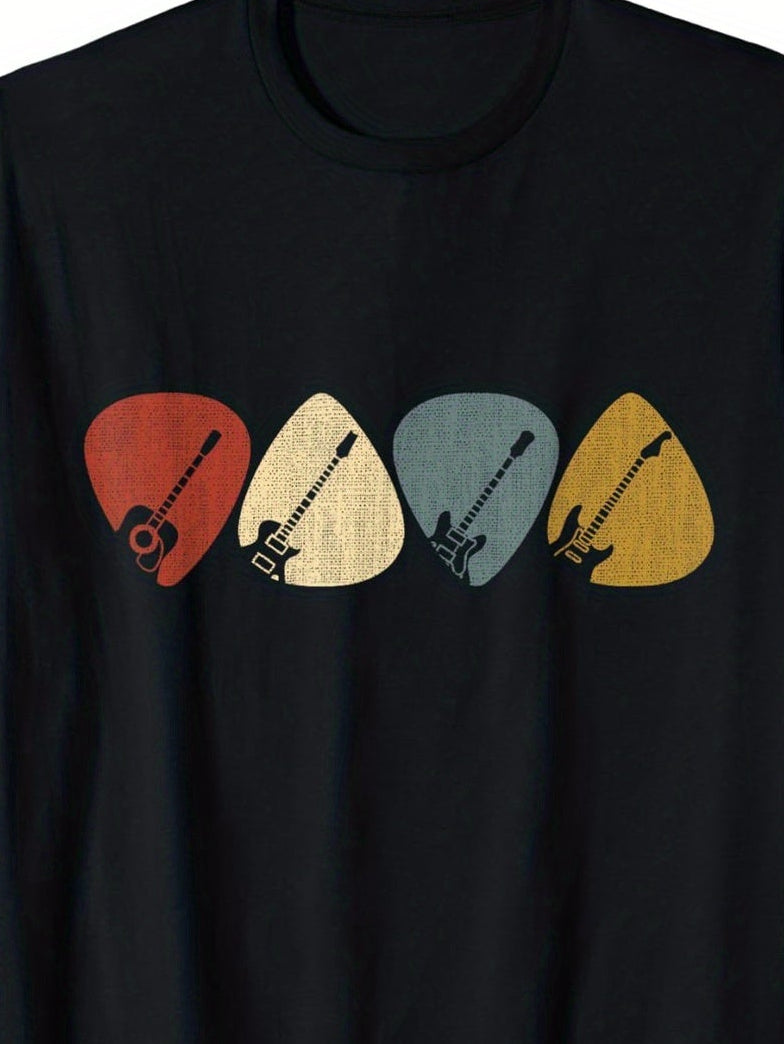 Men'S & Women'S Retro Music Graphic T-Shirt - Soft Breathable Short Sleeve Tee with Guitar, Pick, Drums, Piano & Keytar Icons - All-Season Casual Round Neck Shirt for Musicians & Music Fans (S-XXXL) - Music Lover Gift, Merch Style