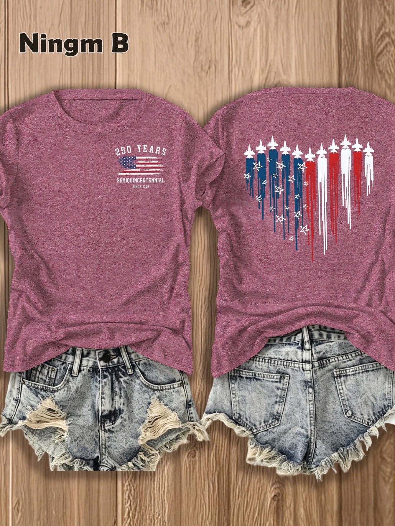 Women's USA 250 Years Semiquincentennial Jet Aircraft T-Shirt - Double-Sided Jet Graphic Tee,