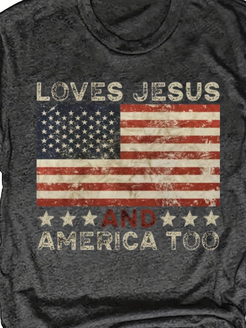 Women's Patriotic "Loves Jesus and America Too" T-Shirt