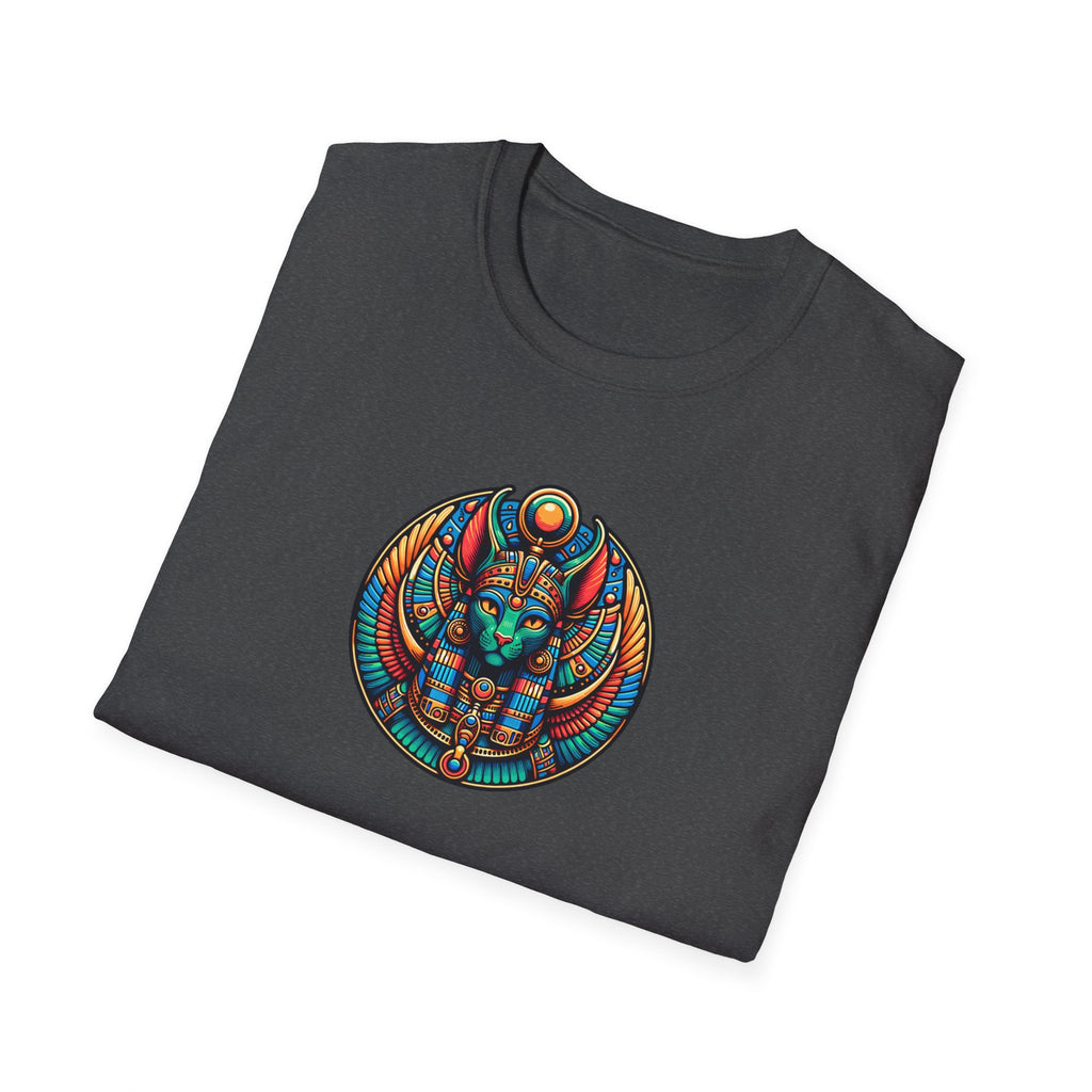 Egyptian Goddess Unisex Softstyle T-Shirt, Cute Graphic Tee, Boho Vintage Top, Gift for Cat Lovers, Summer Casual Wear, Festival Outfit